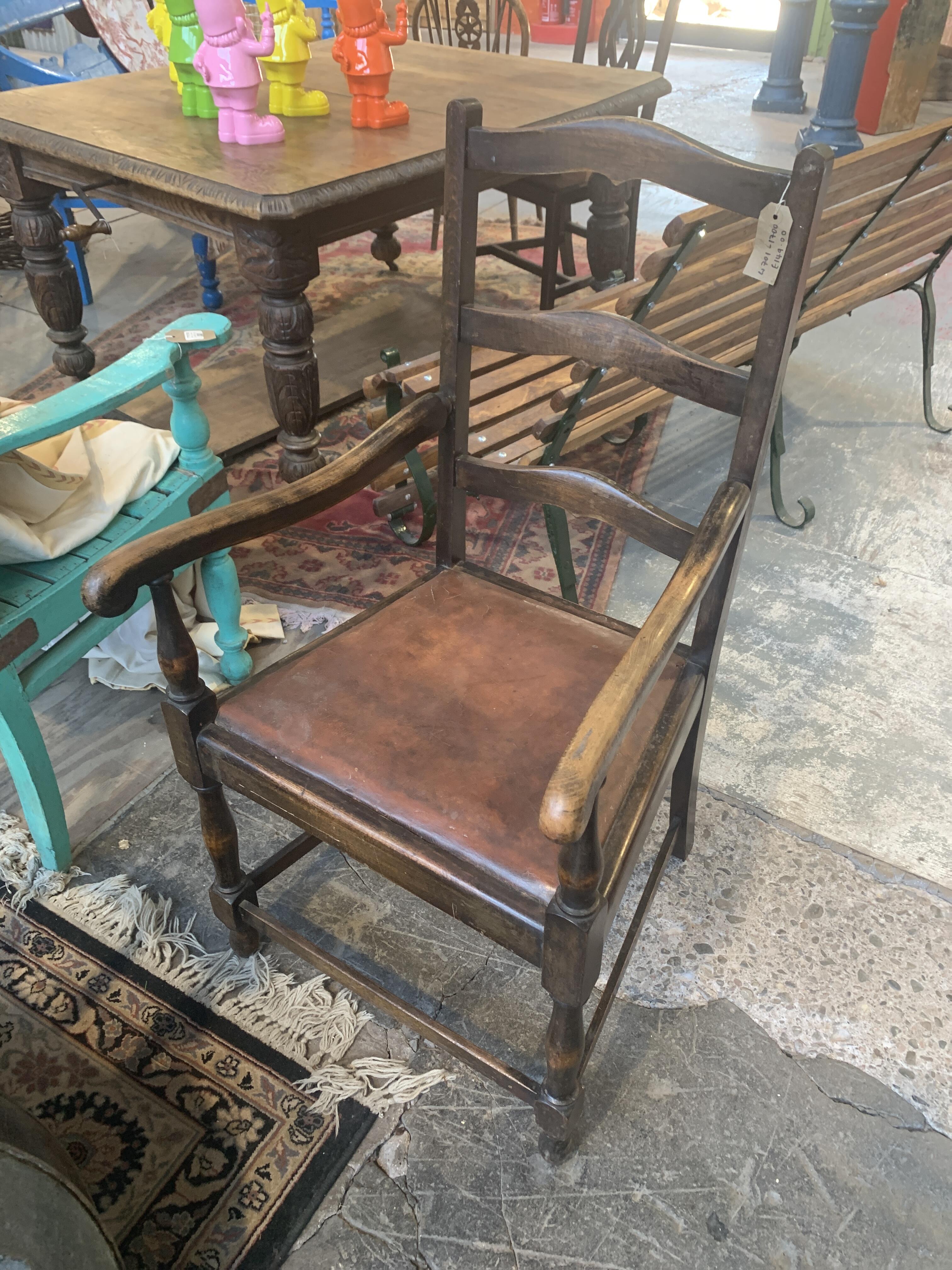 Reclaimed Ladder Back Chair with Leather Seat