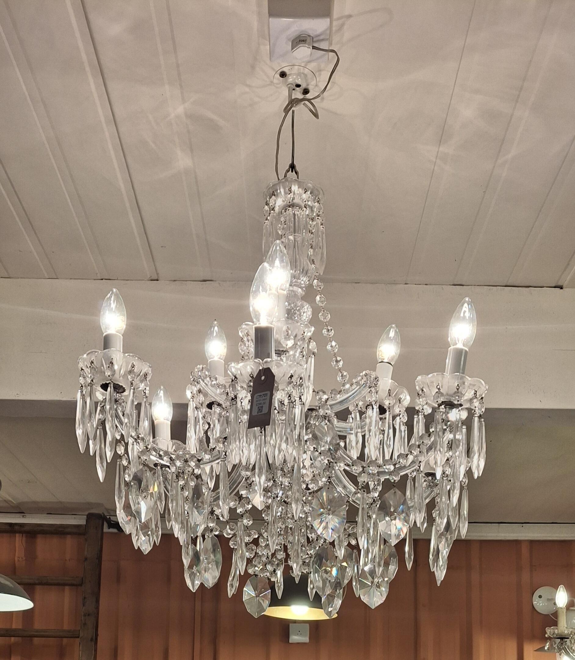 Elegant Cut Glass Chandelier with Crystal Drops