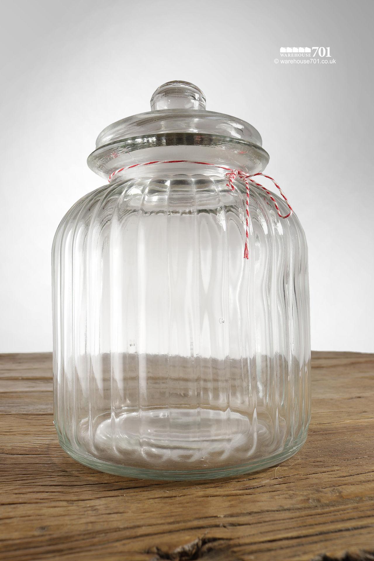 NEW Fluted Glass Biscuit Cookie Jar With Lid