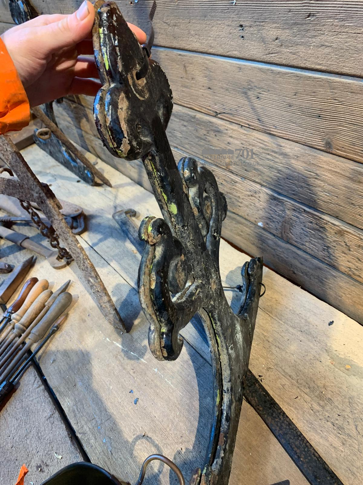 Pair of large cast door hinges