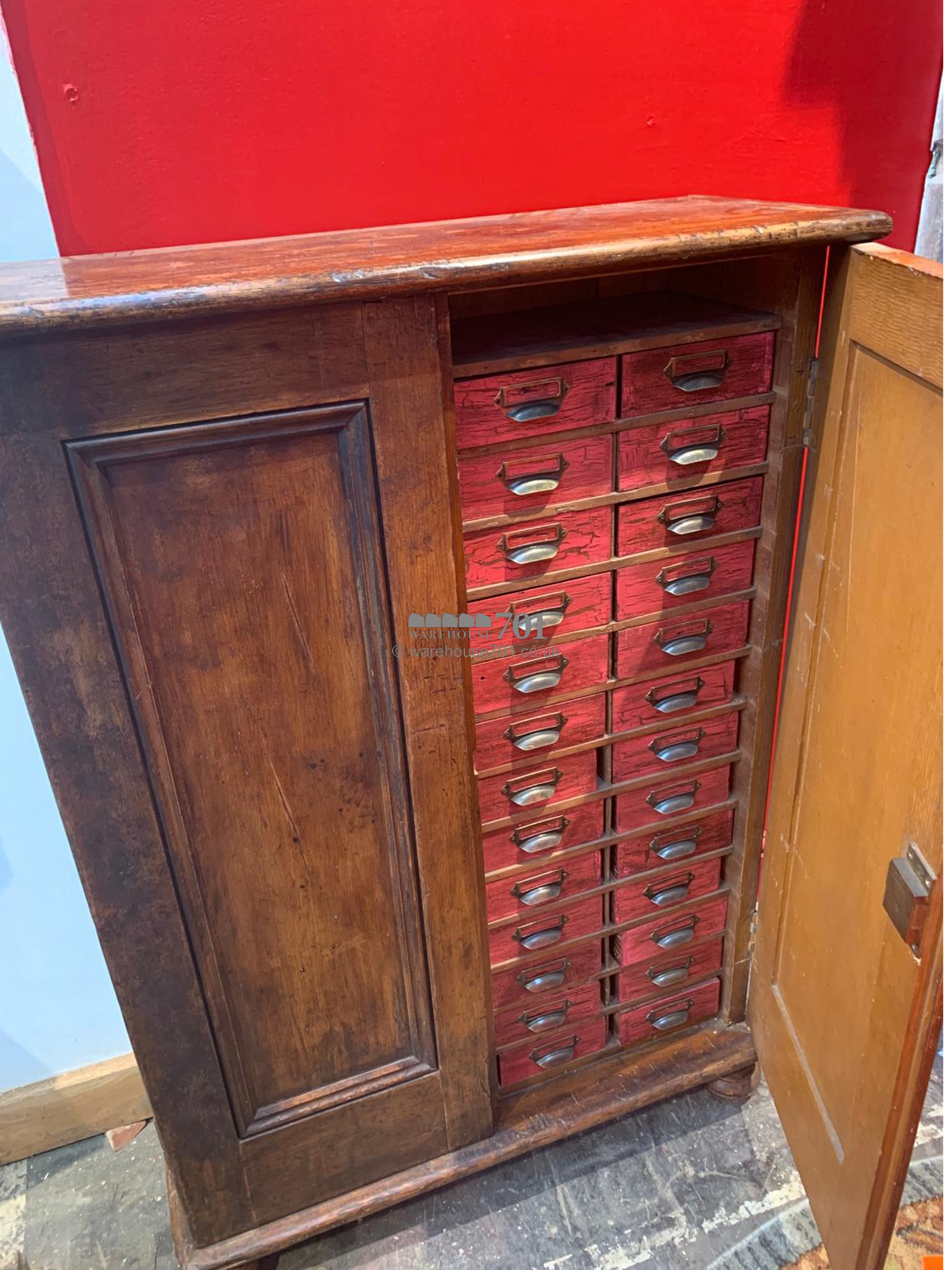 Vintage Double Door Multi Drawer Foundry Lettering Cabinet