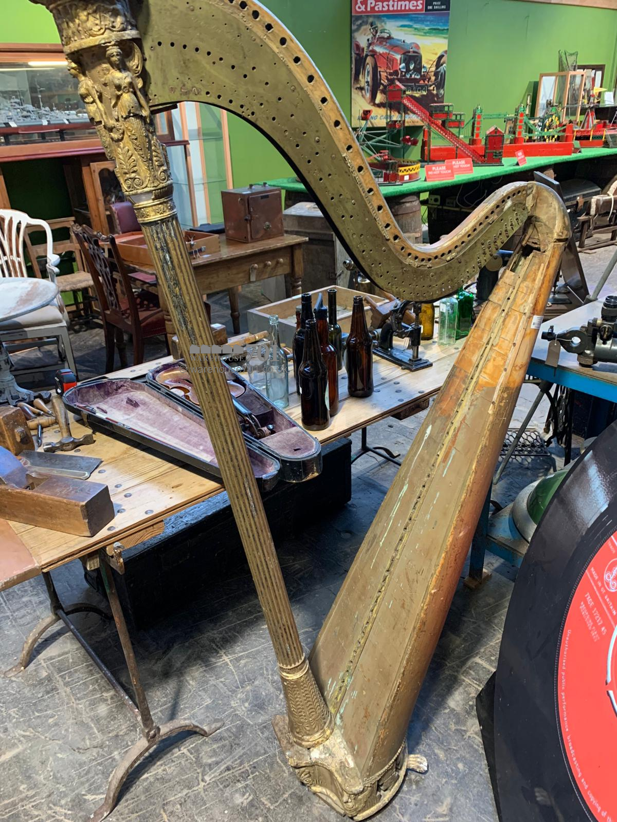 250 year old English gilded wood harp
