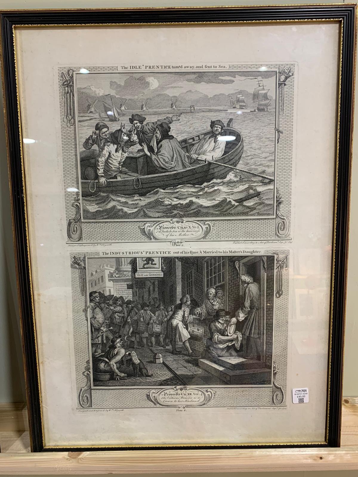 Antique Hogarth prints Industrious and idle 'prentice - sold separately