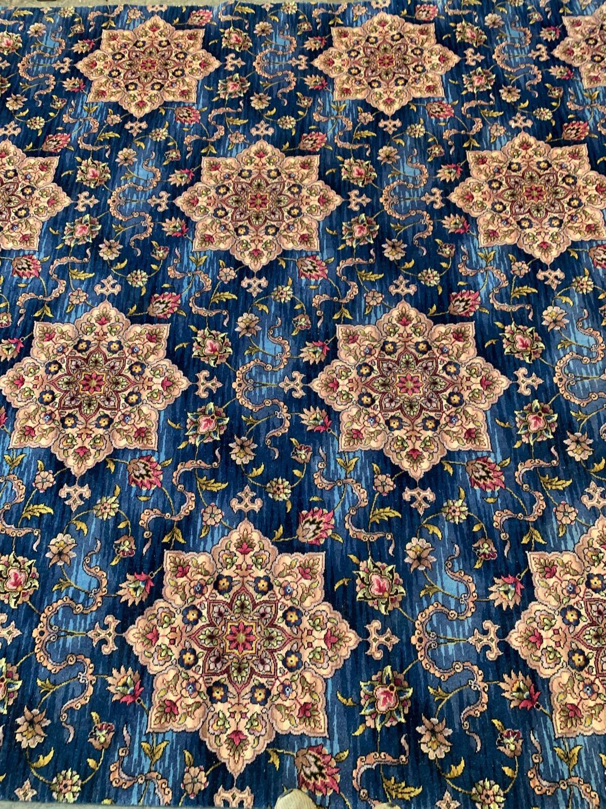 Vintage huge rug navy ground multi colour flowers