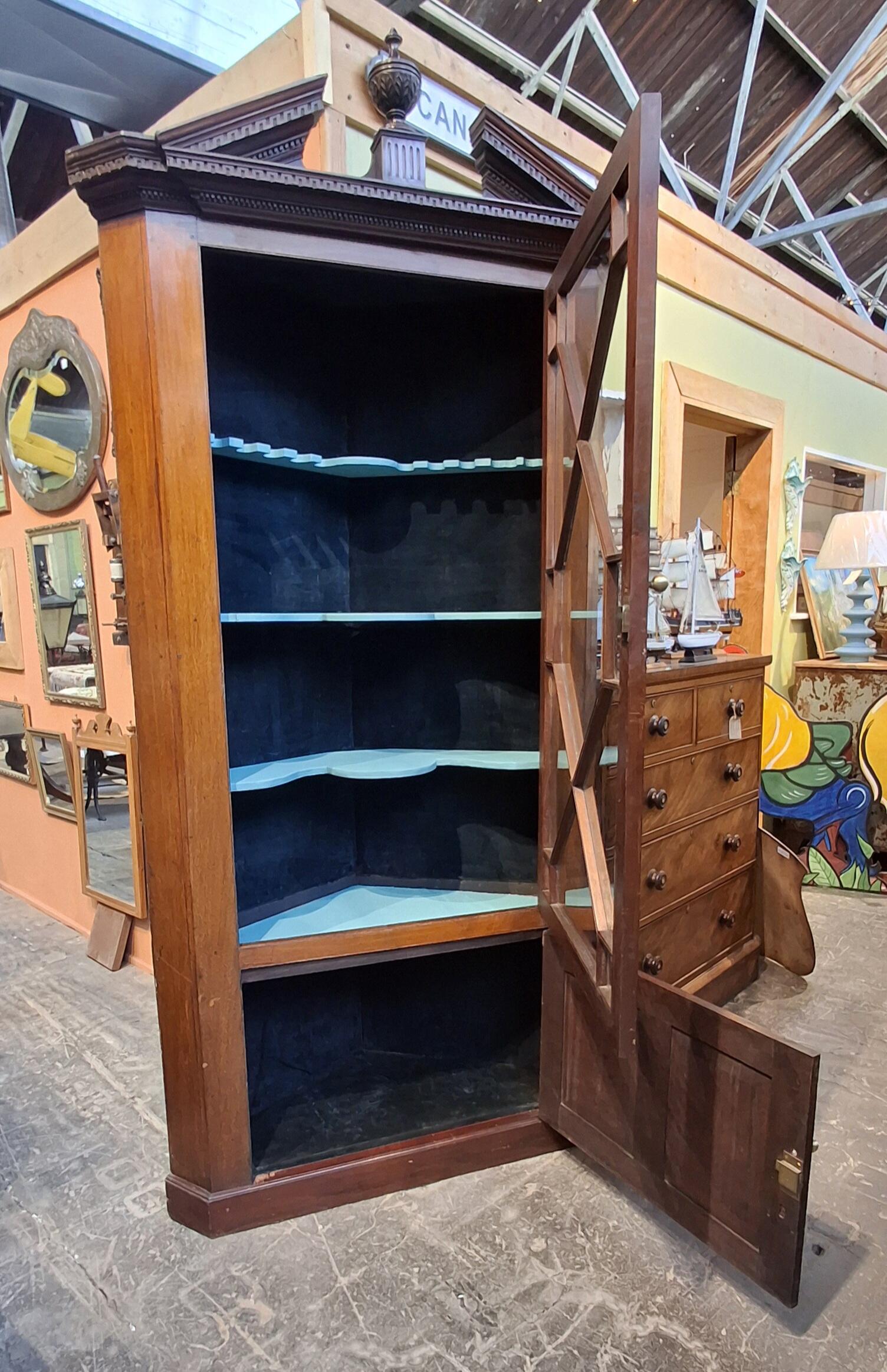 Antique Glazed Two Door Cupboard with Painted Shelves