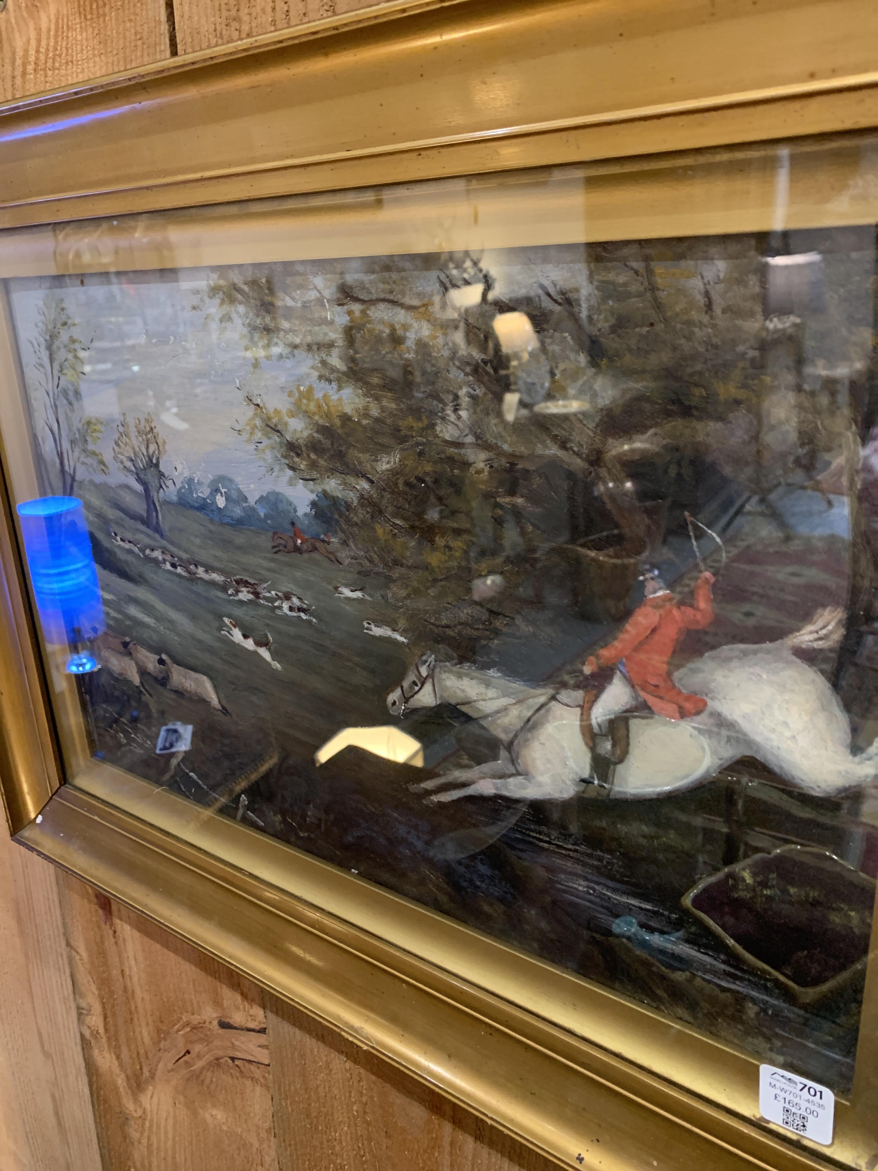 Antique Oil on Board Hunting Scene Painting