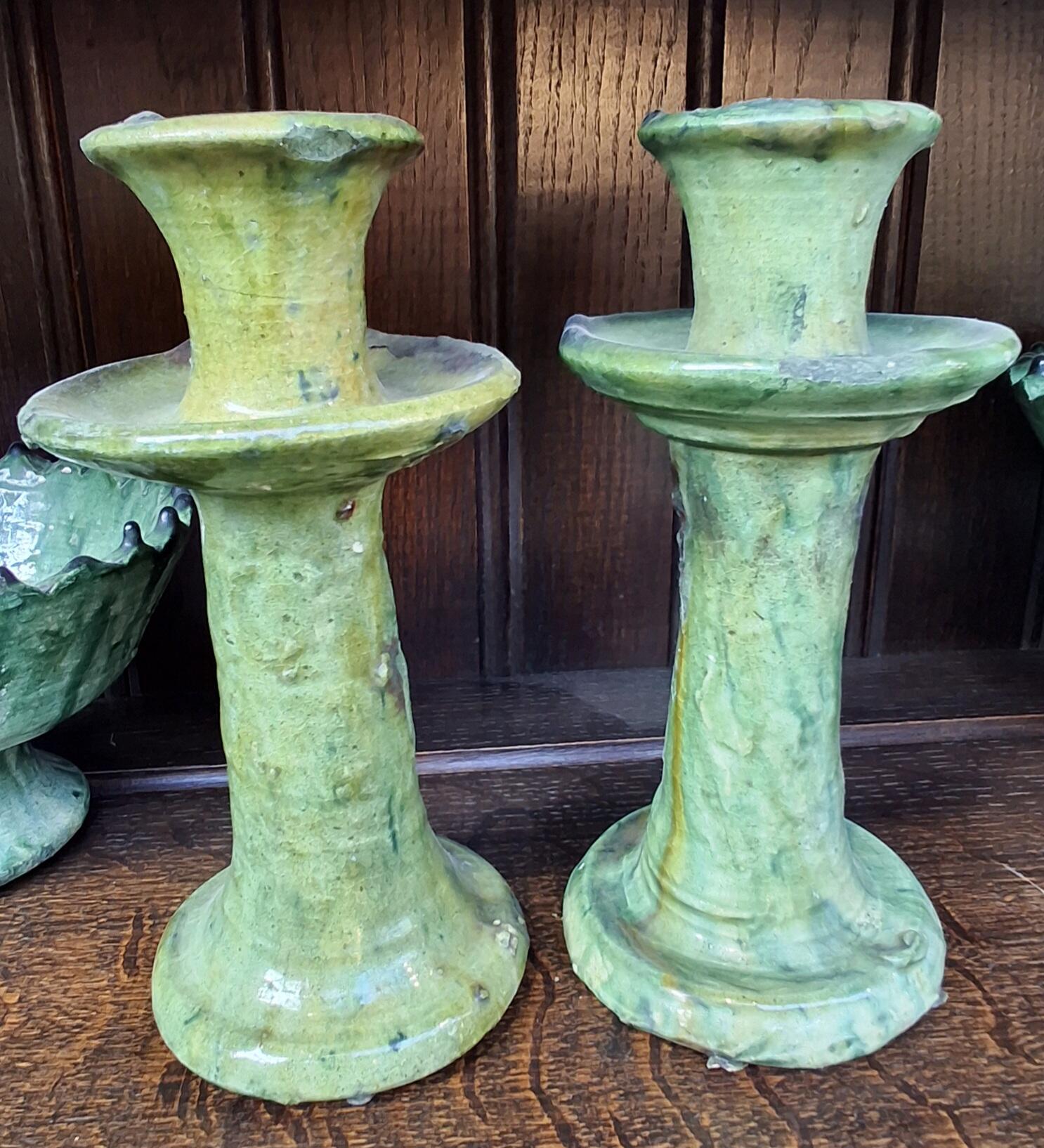 Vintage Tamegroute Green Candlestick Holder