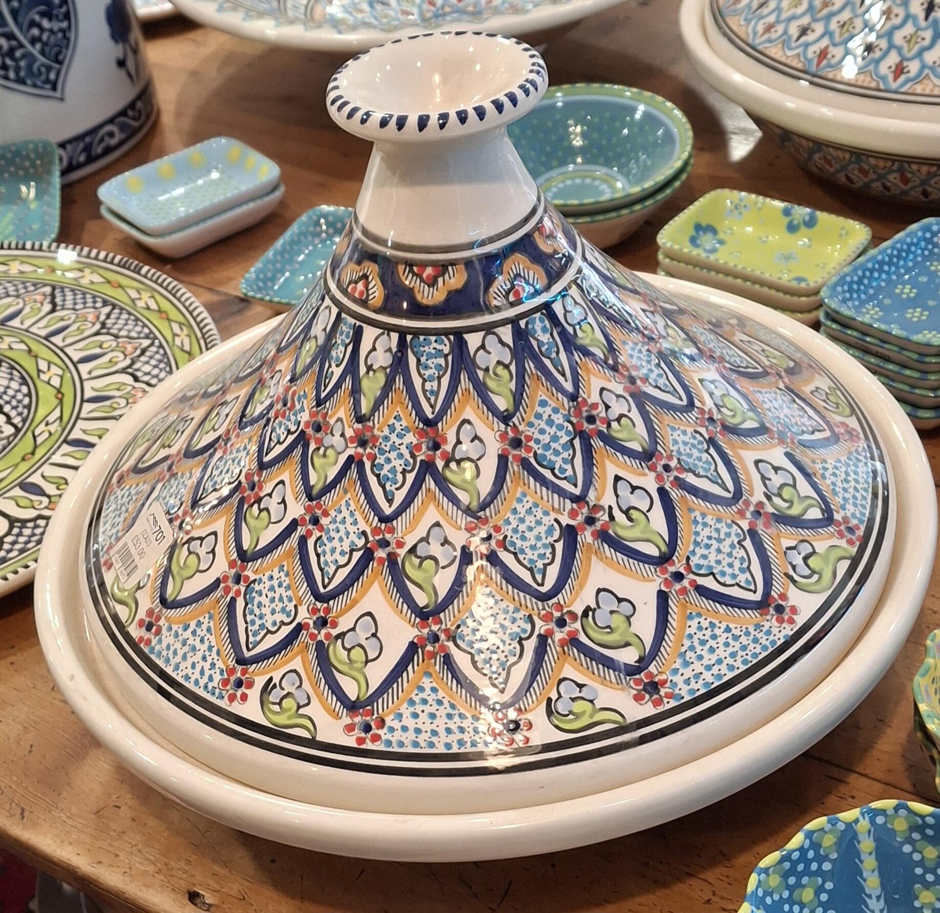 Large Aquamarine Tagine with Intricate Design