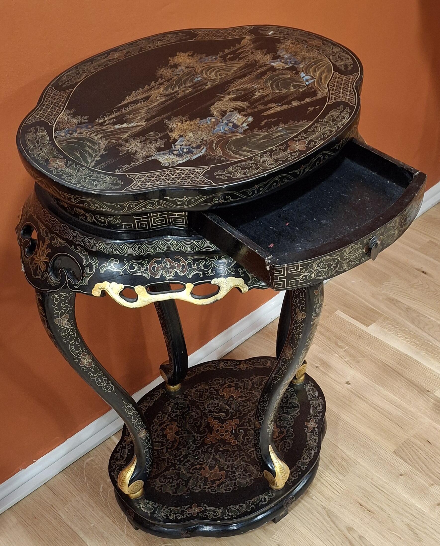 Pair Vintage Chinoiserie Table with Intricate Detailing