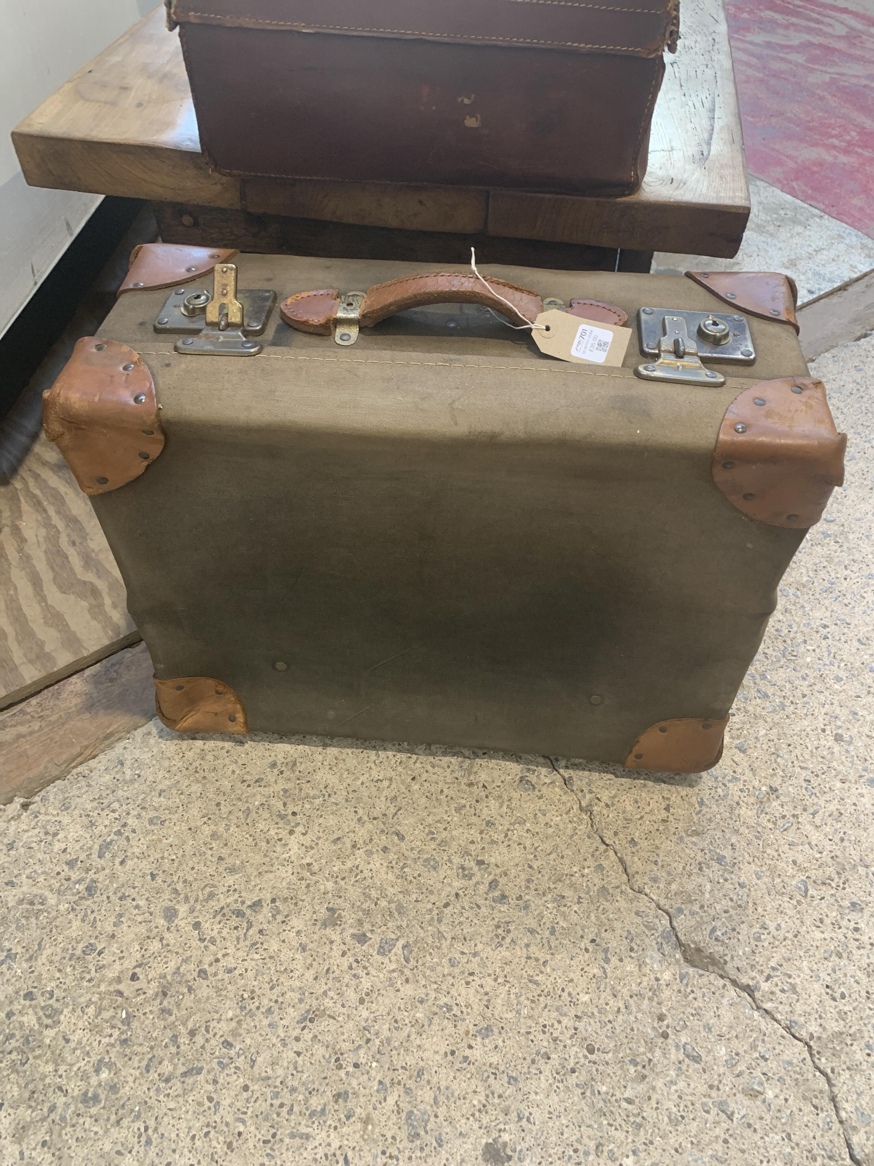 Vintage Fibreboard Suitcase with Leather Trim JN230