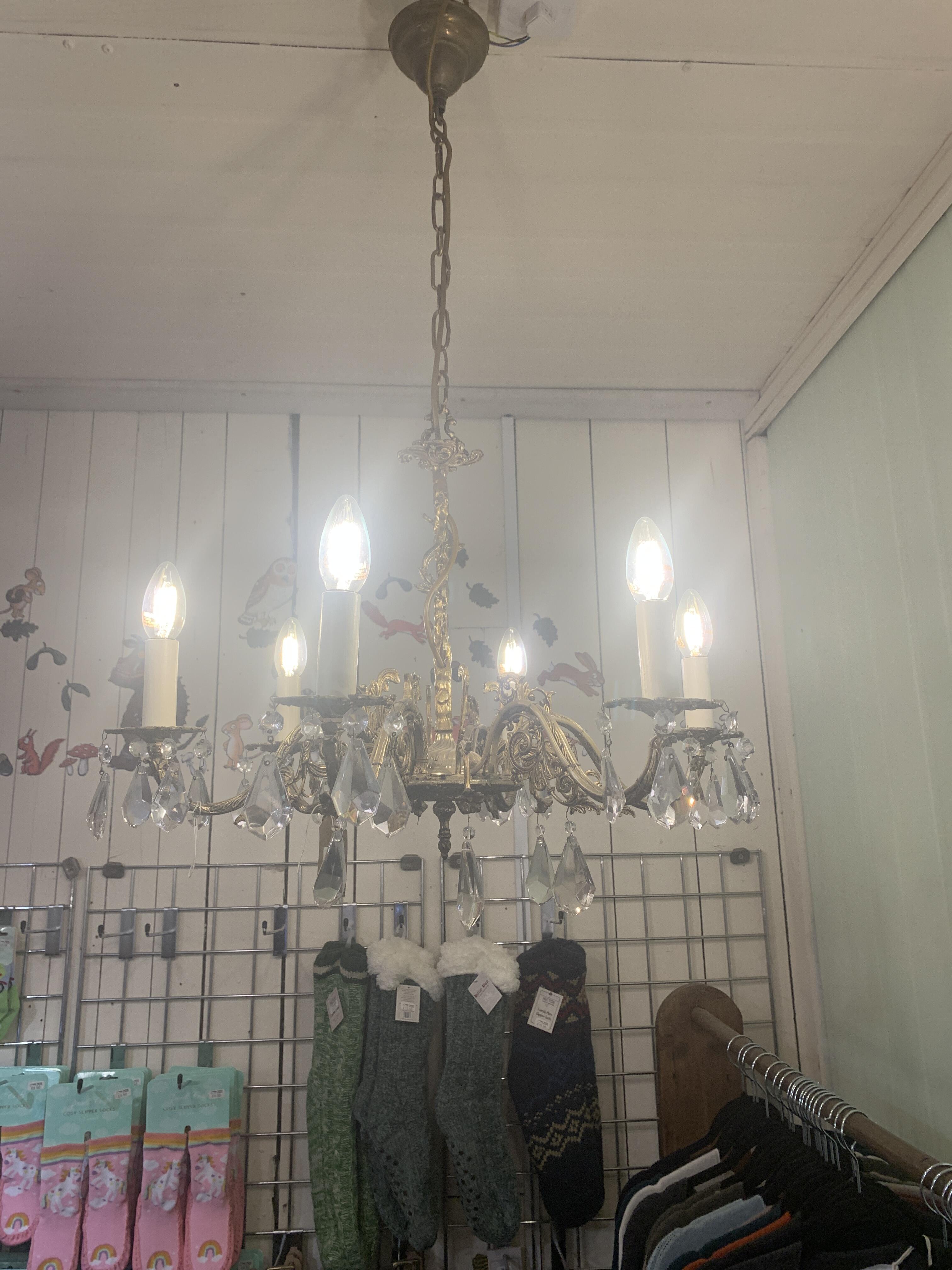 Mid 20th Century Gilt Brass 6 Branch Electrolier