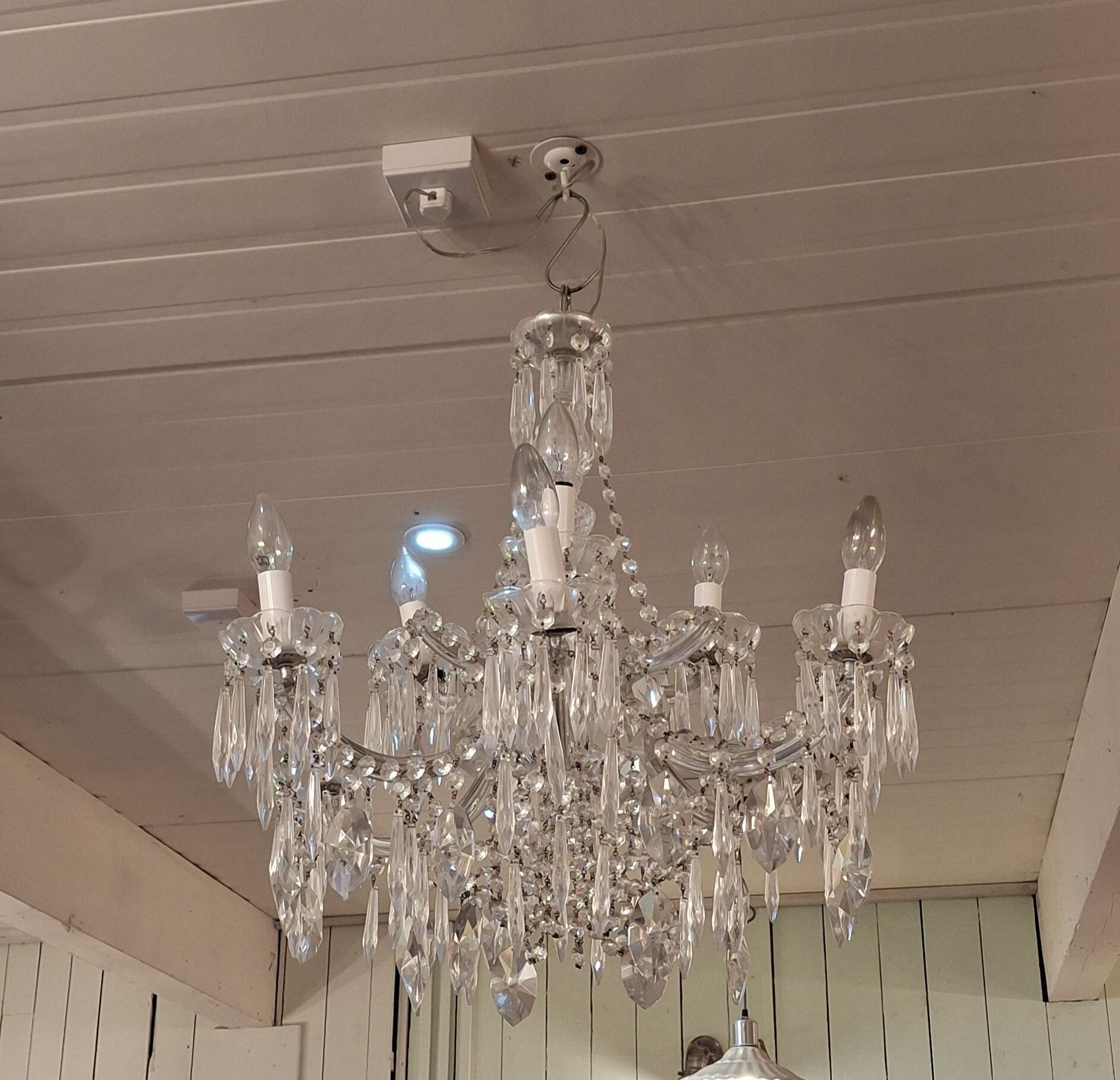 Elegant Cut Glass Chandelier with Crystal Drops