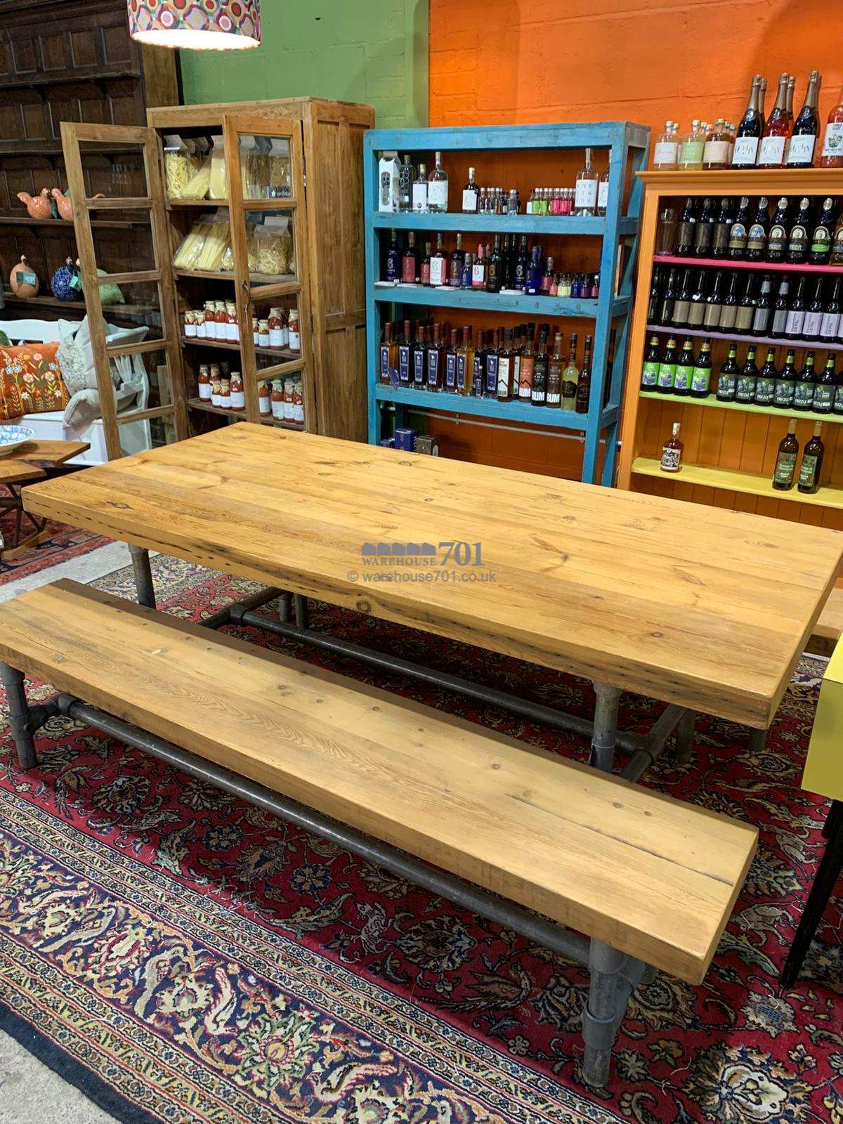 701 Original Large wooden table and benches with scaffold legs