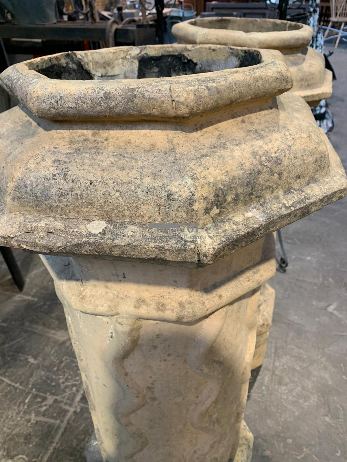 Pair of buff decorative pair of chimney pots