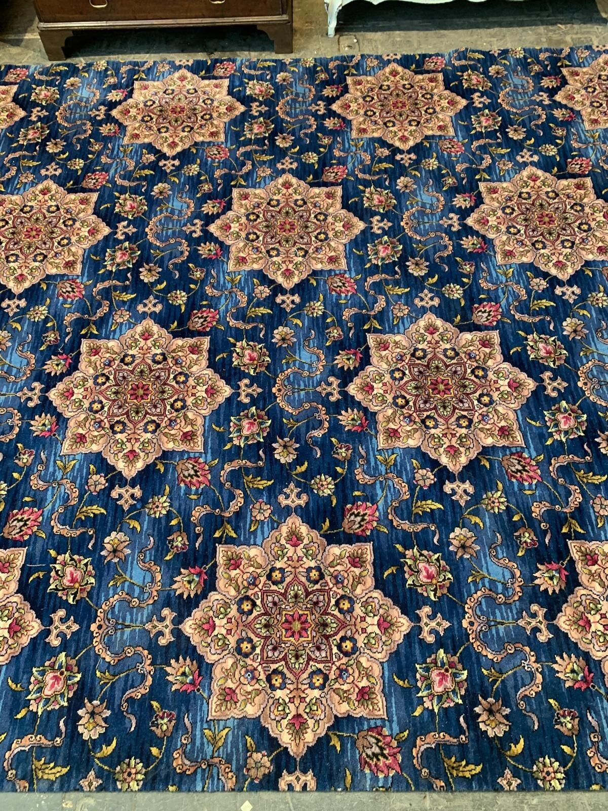 Vintage huge rug navy ground multi colour flowers
