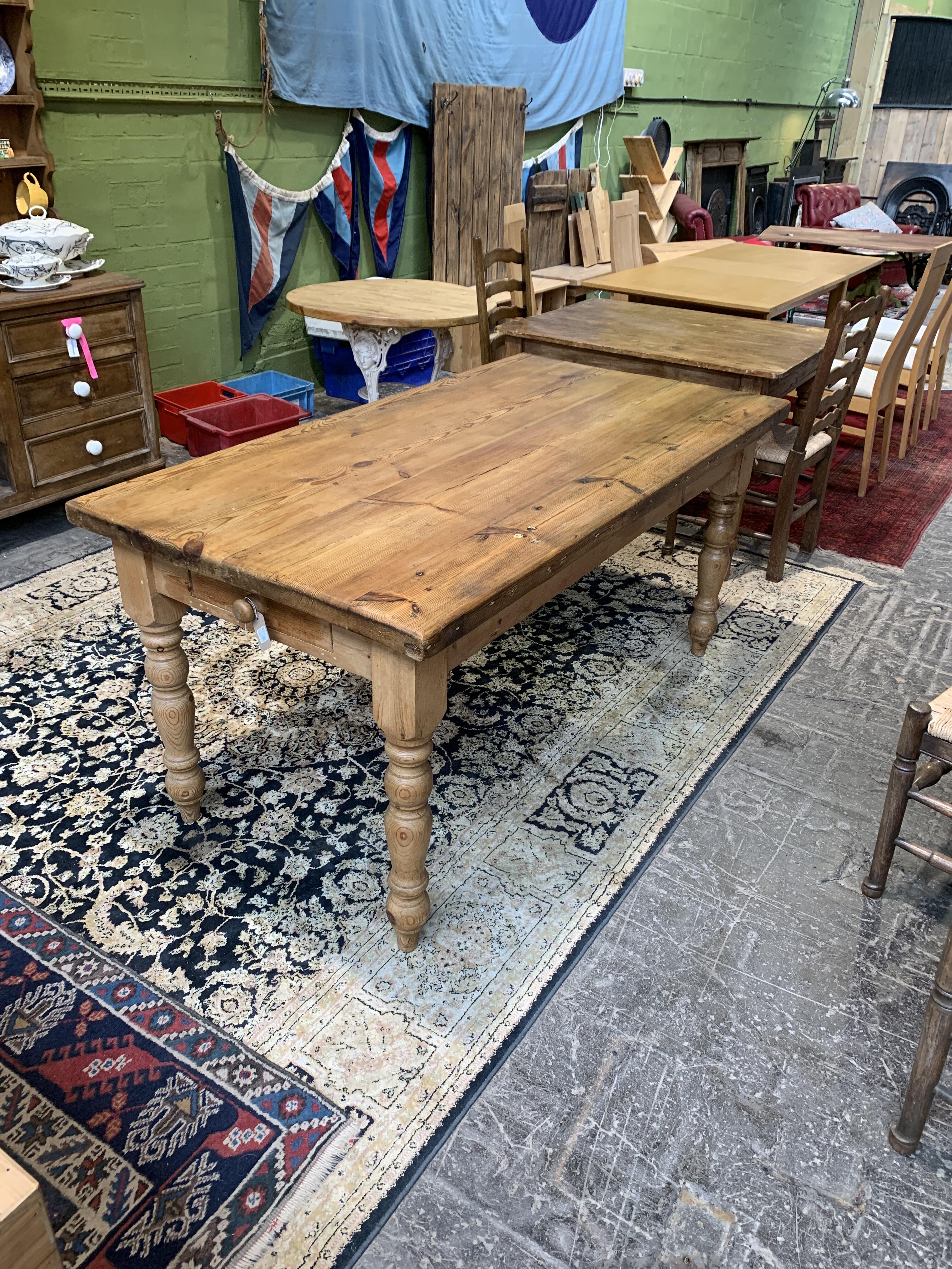 Antique Pine Table with Turned Legs