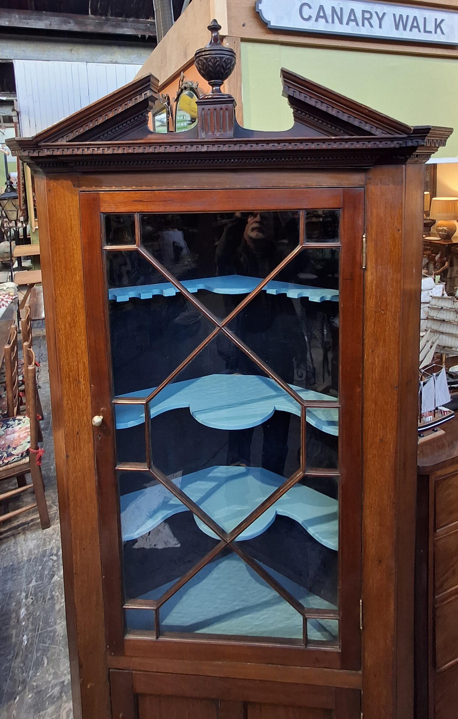 Antique Glazed Two Door Cupboard with Painted Shelves