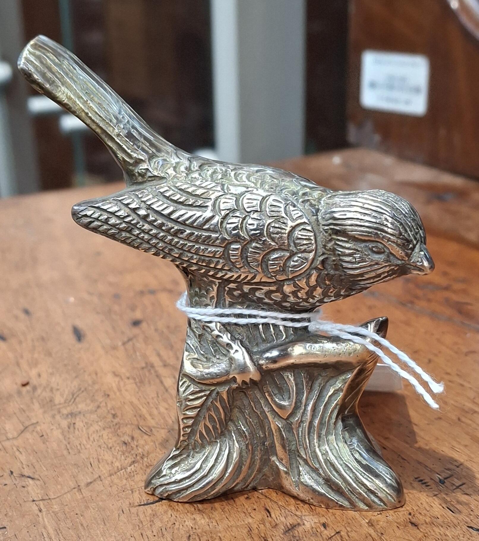 Charming Vintage Brass Bird on Stump Sculpture