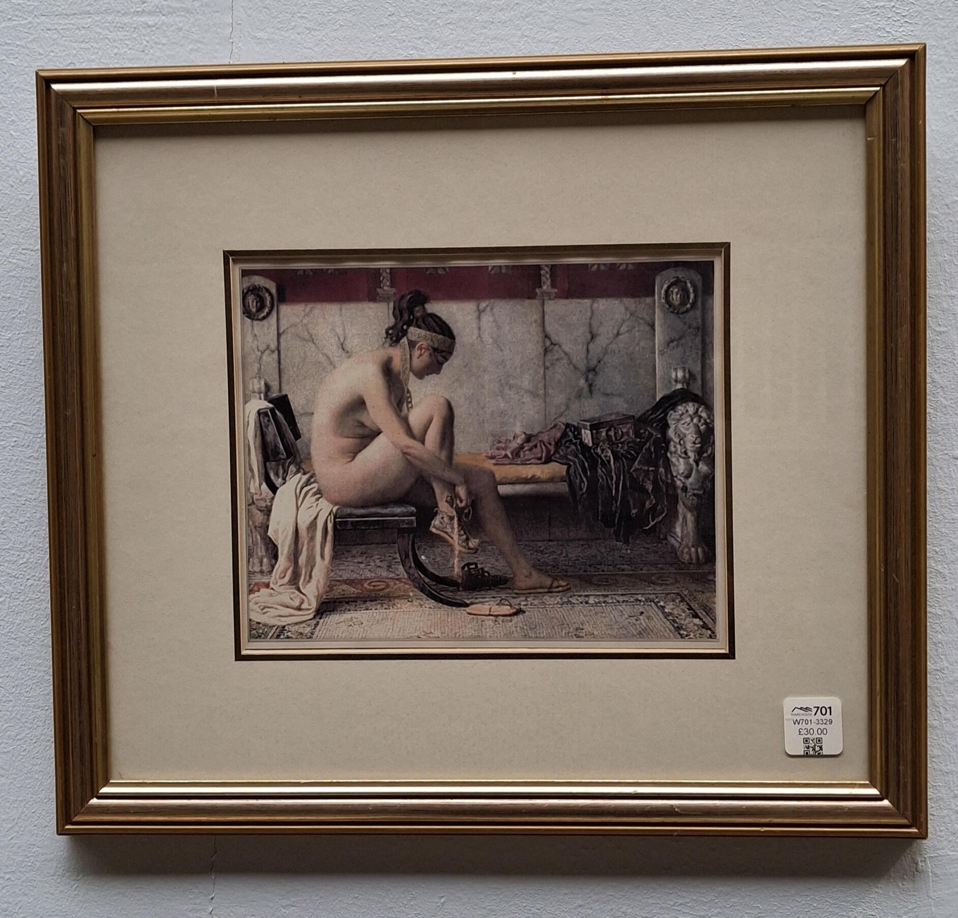 Vintage Print of Lady Bathing - Framed Art
