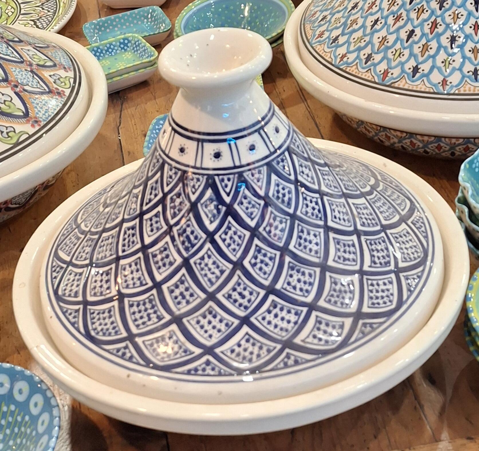 Large Aquamarine Tagine with Intricate Design
