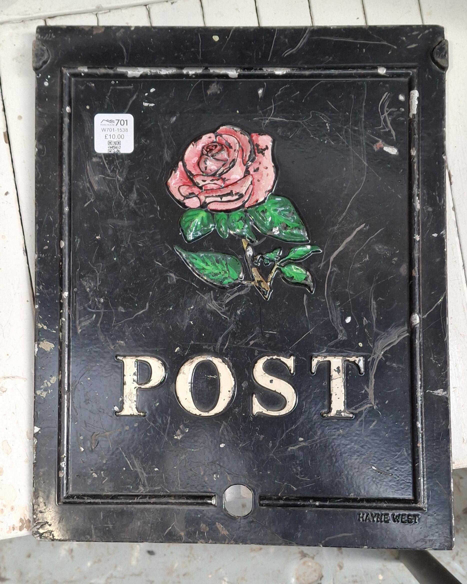 Vintage Cast Alloy Postbox Door with Rose Design