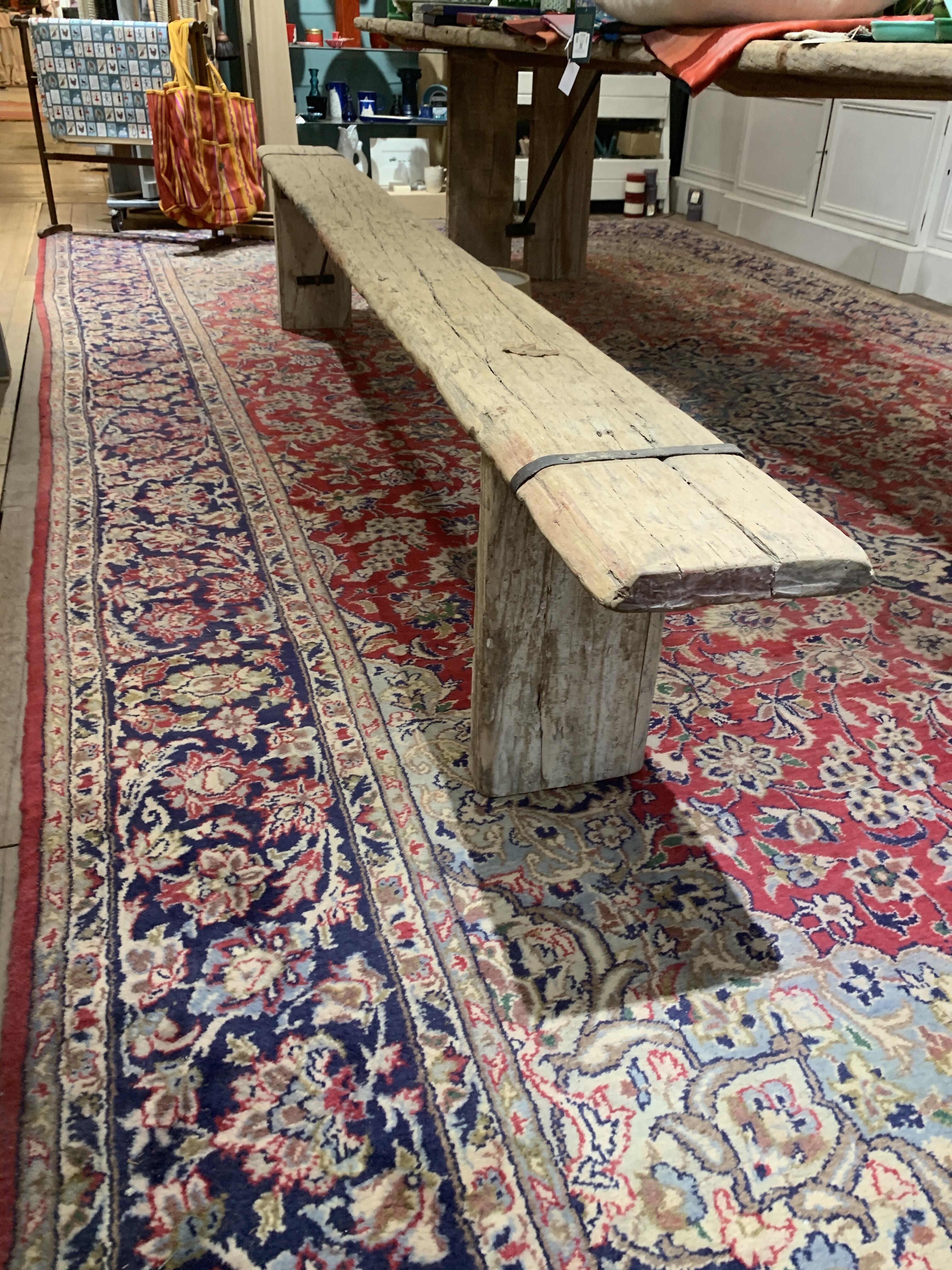Rustic Long Wooden Bench with Character