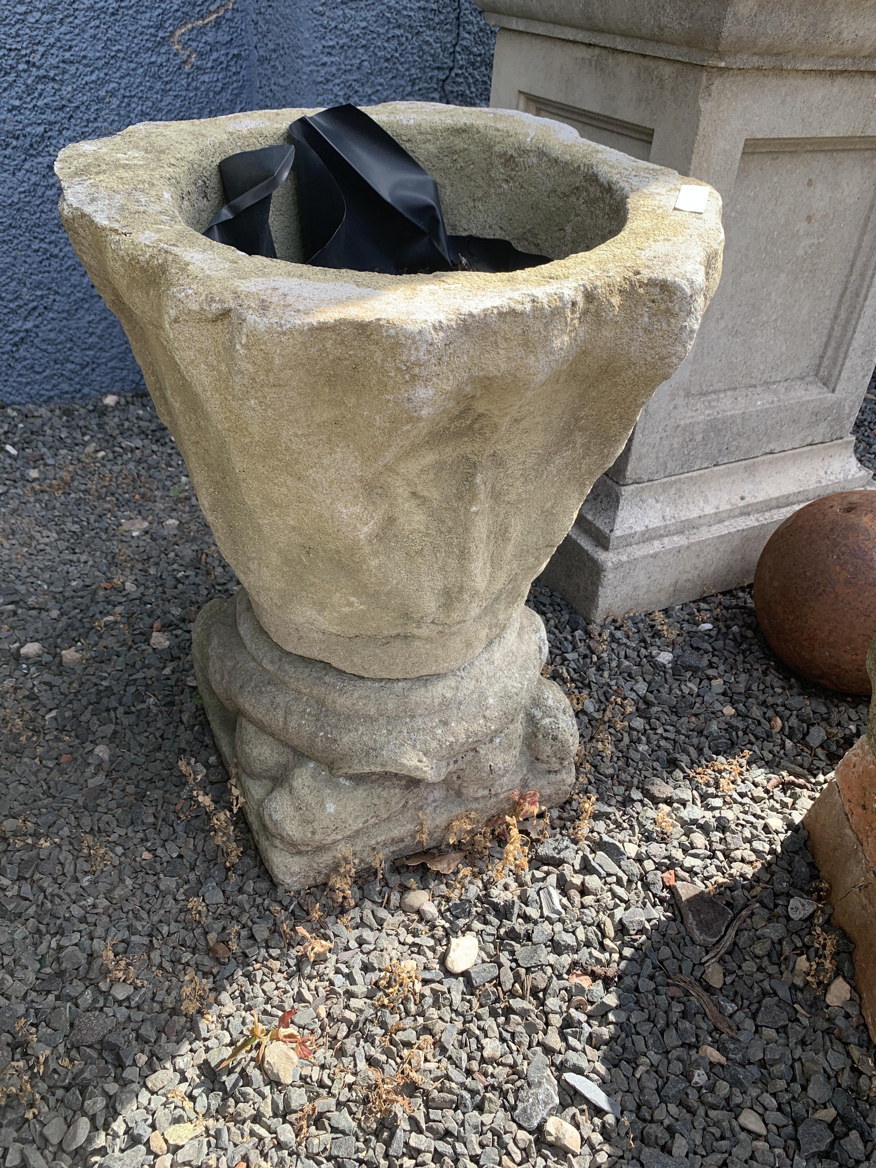 Weathered Stone Vessel on Base - Reclaimed