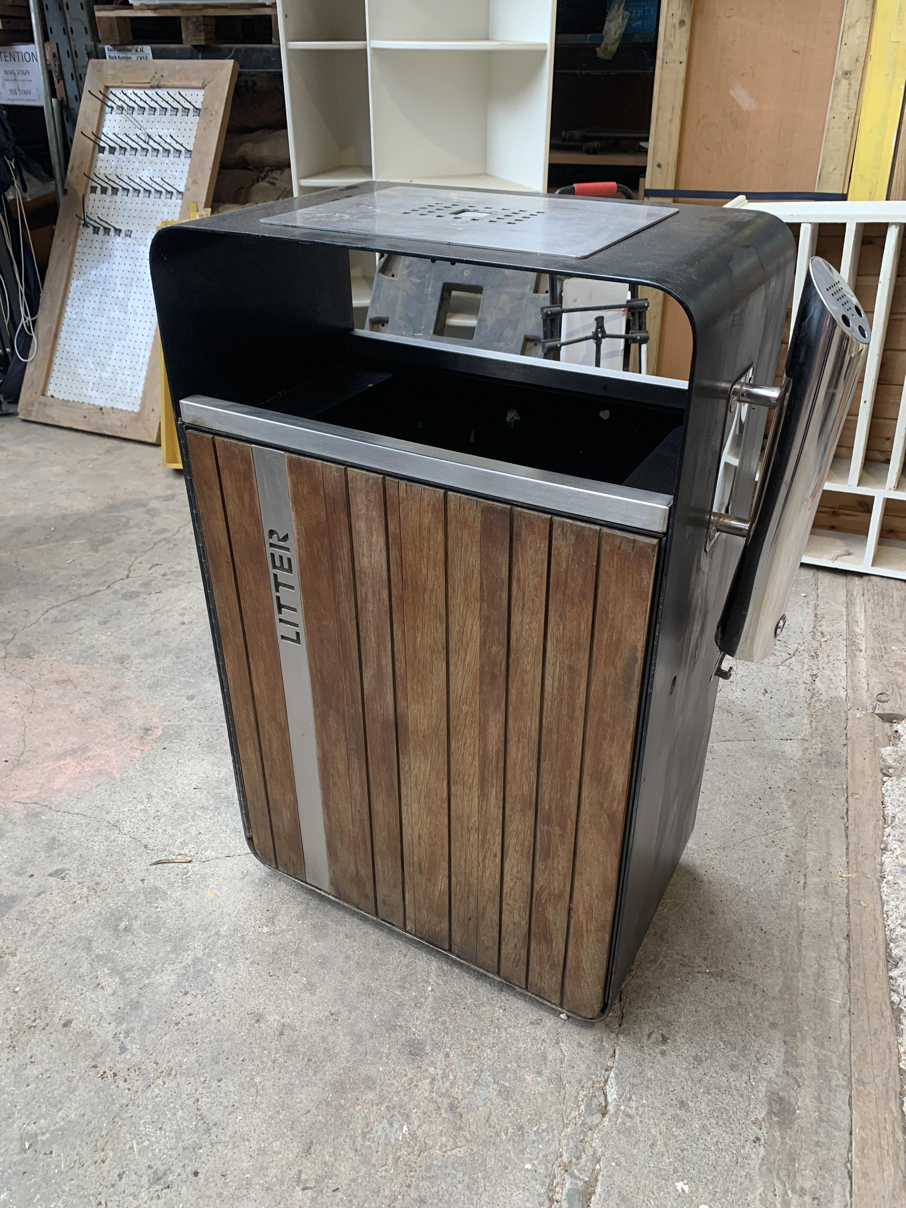 Pair of Black Galvanised Iroko Wood 'Protect' Bins