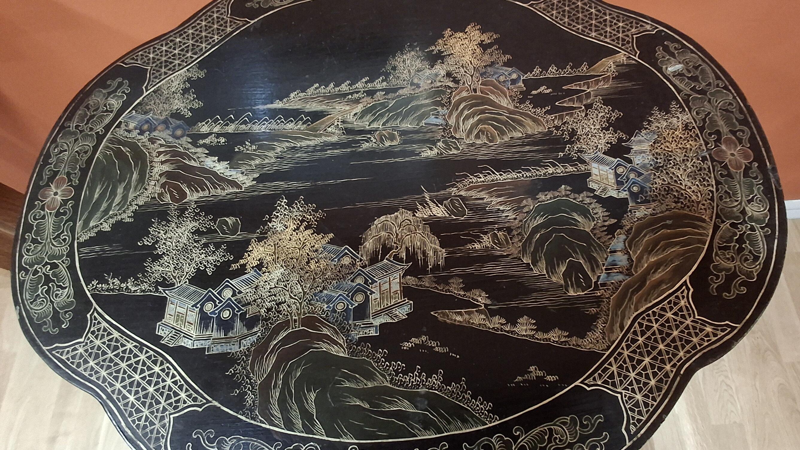 Pair Vintage Chinoiserie Table with Intricate Detailing