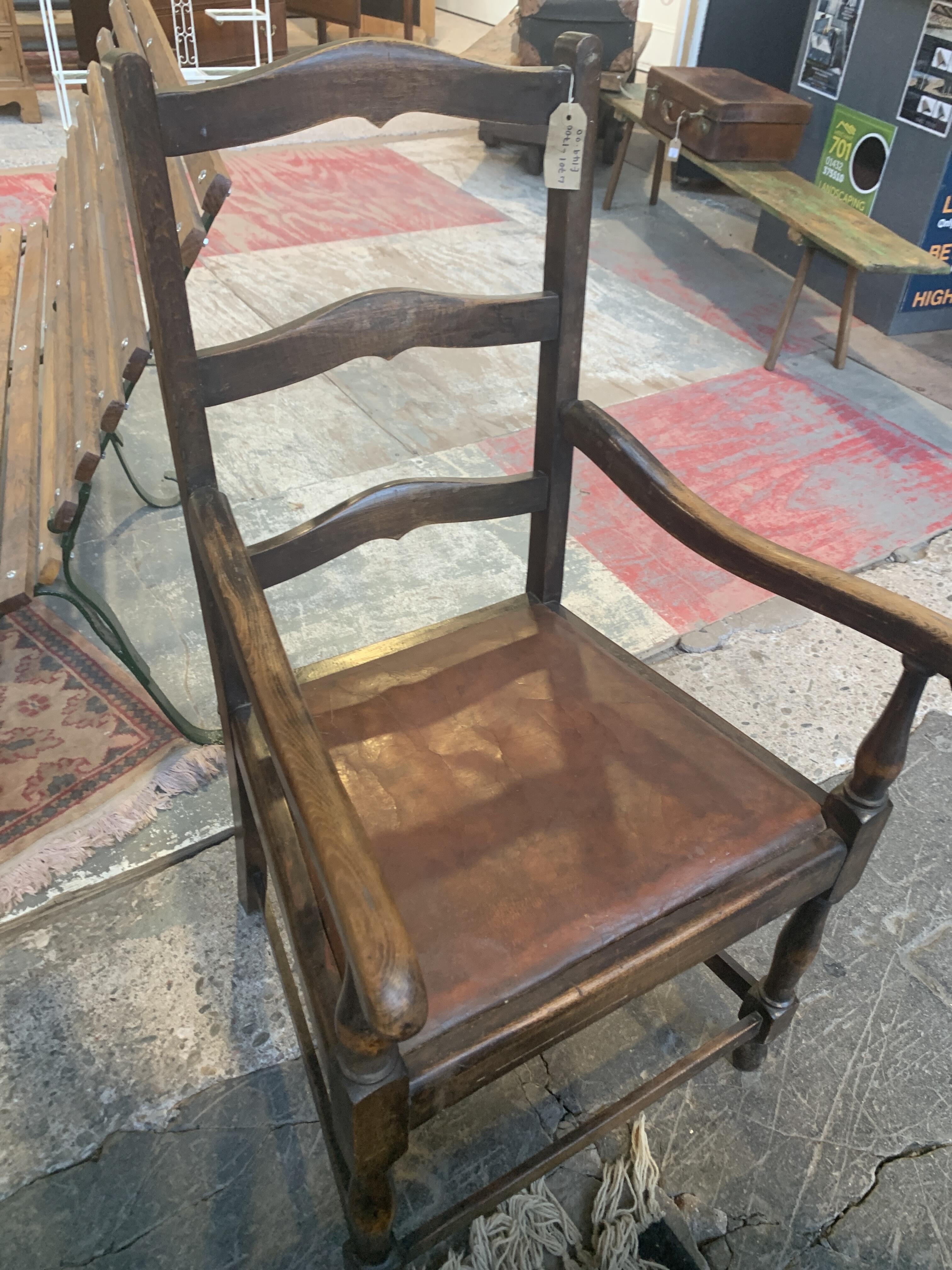 Reclaimed Ladder Back Chair with Leather Seat