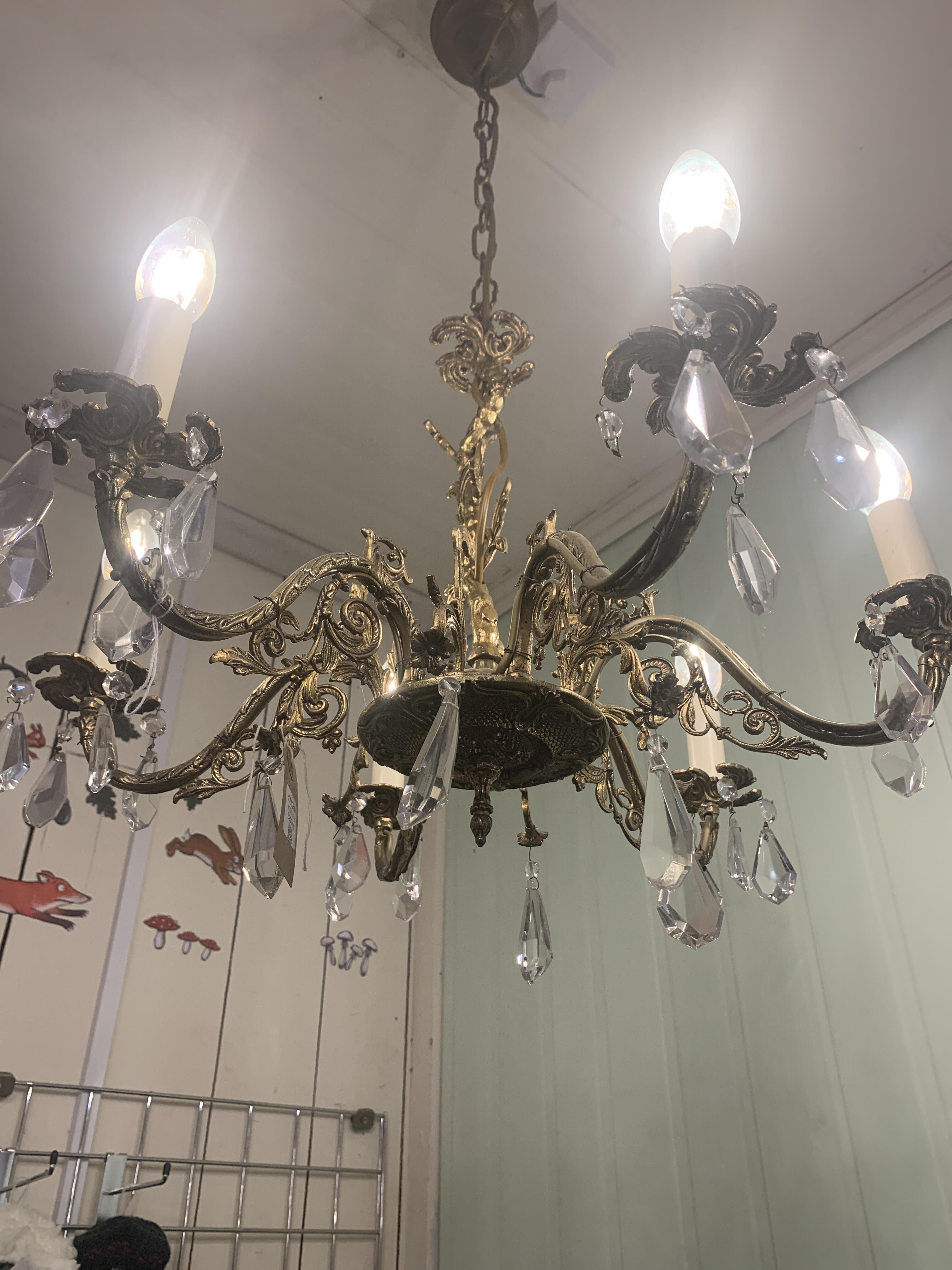 Mid 20th Century Gilt Brass 6 Branch Electrolier
