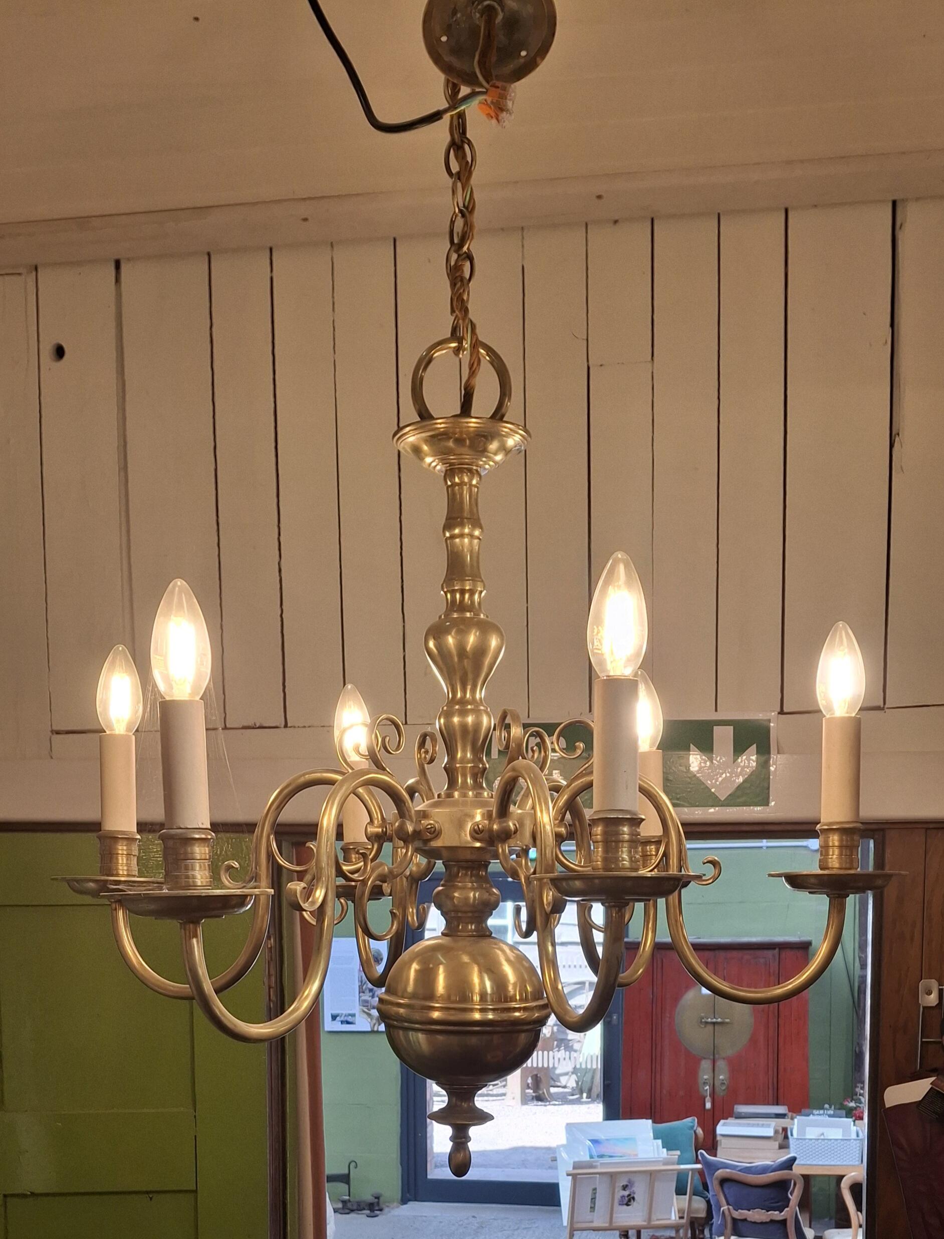 Elegant Dutch Style Brass Chandelier