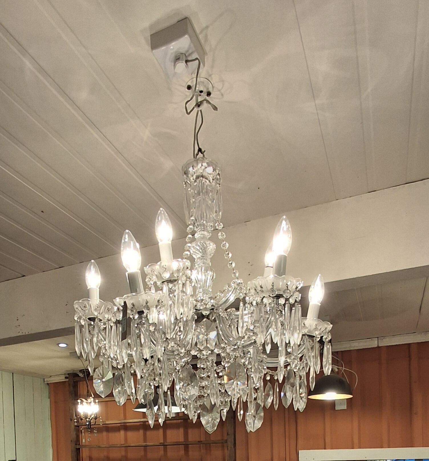 Elegant Cut Glass Chandelier with Crystal Drops