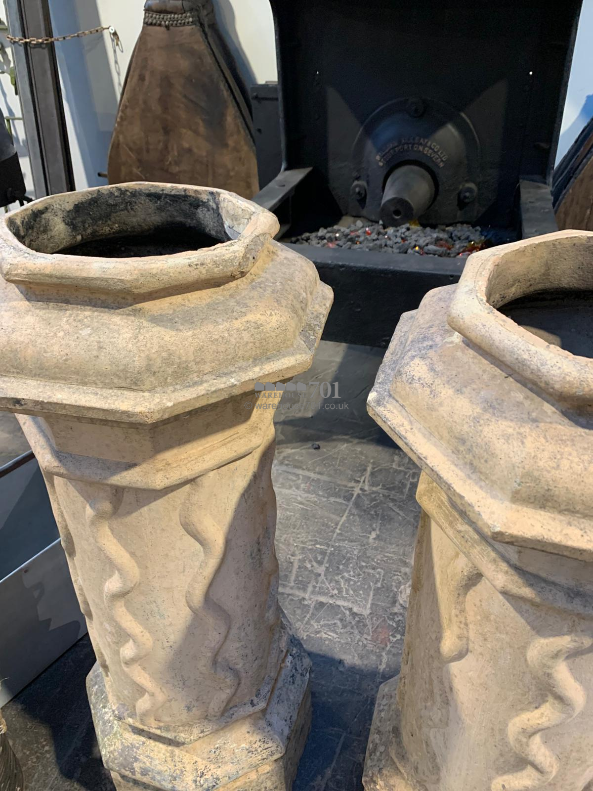 Pair of buff decorative pair of chimney pots