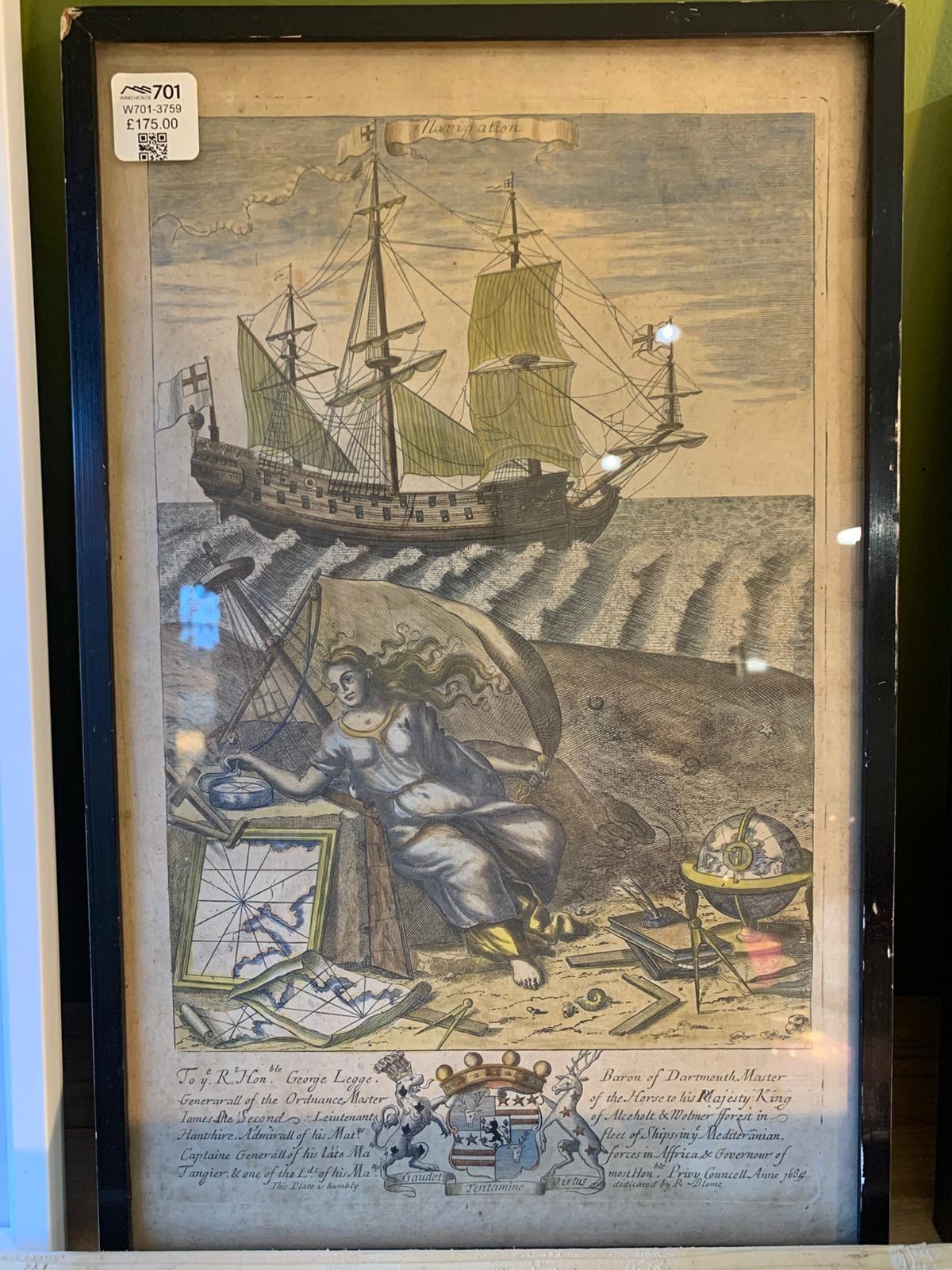 17th Century Navigation engraving by R Blome