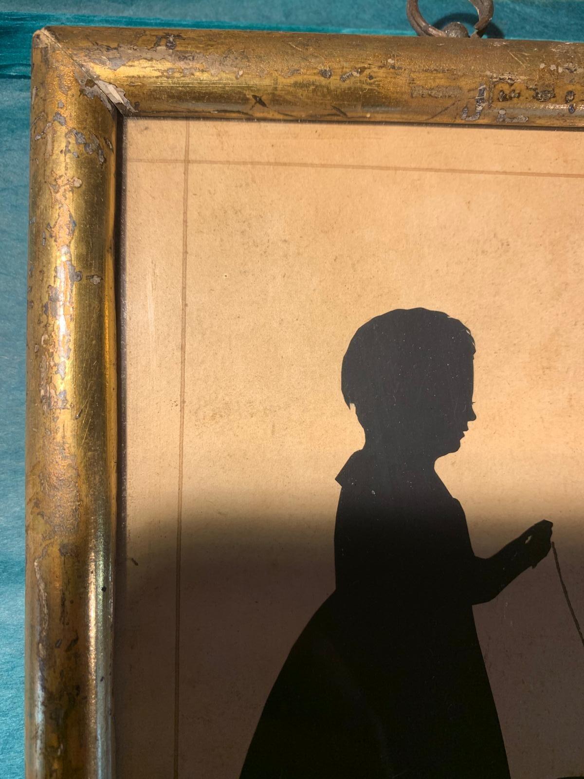 19th C silhouette Boy Pulling Horse