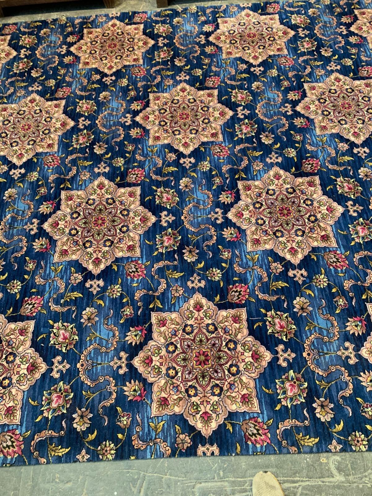 Vintage huge rug navy ground multi colour flowers