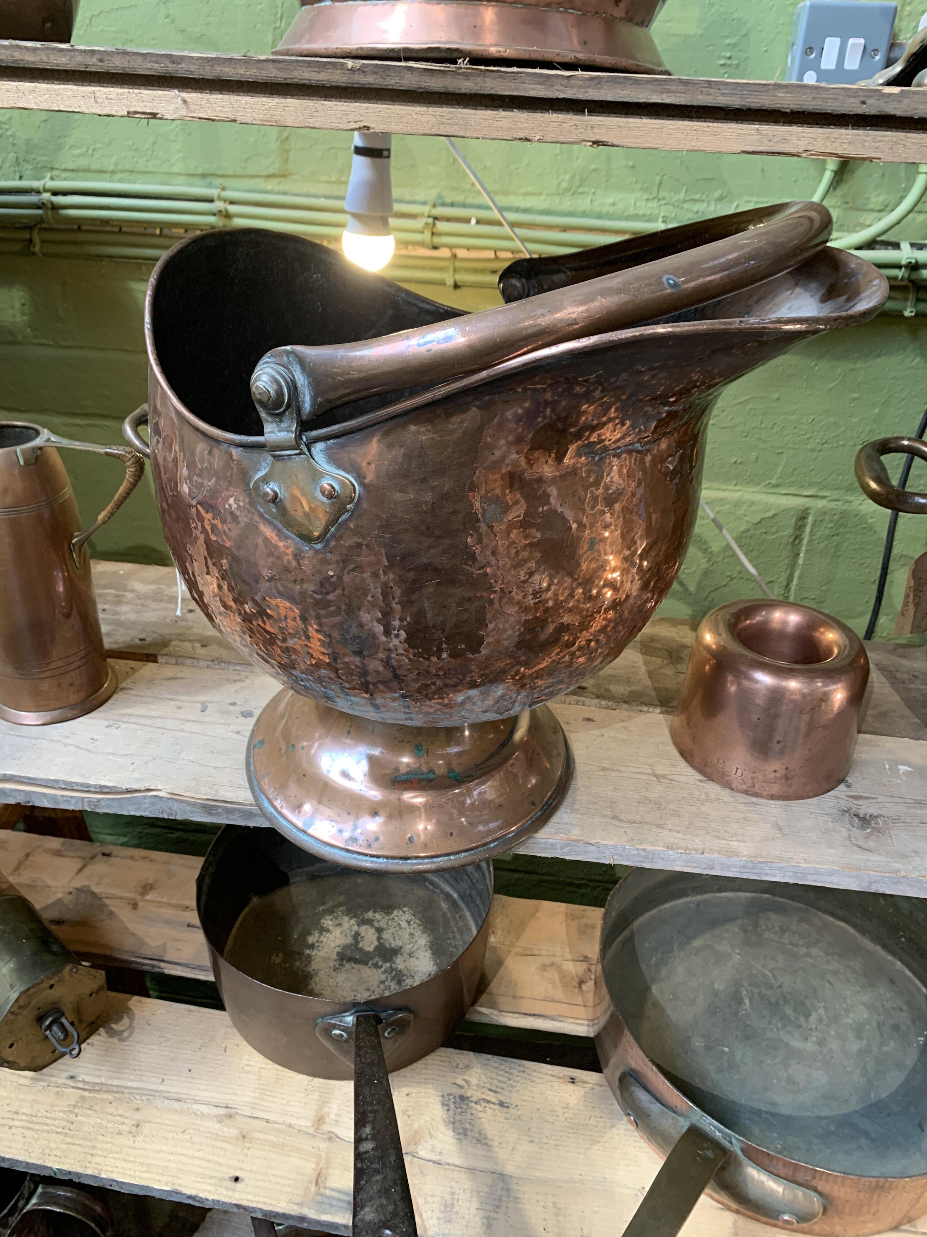 Antique Copper Coal Scuttle with Patina