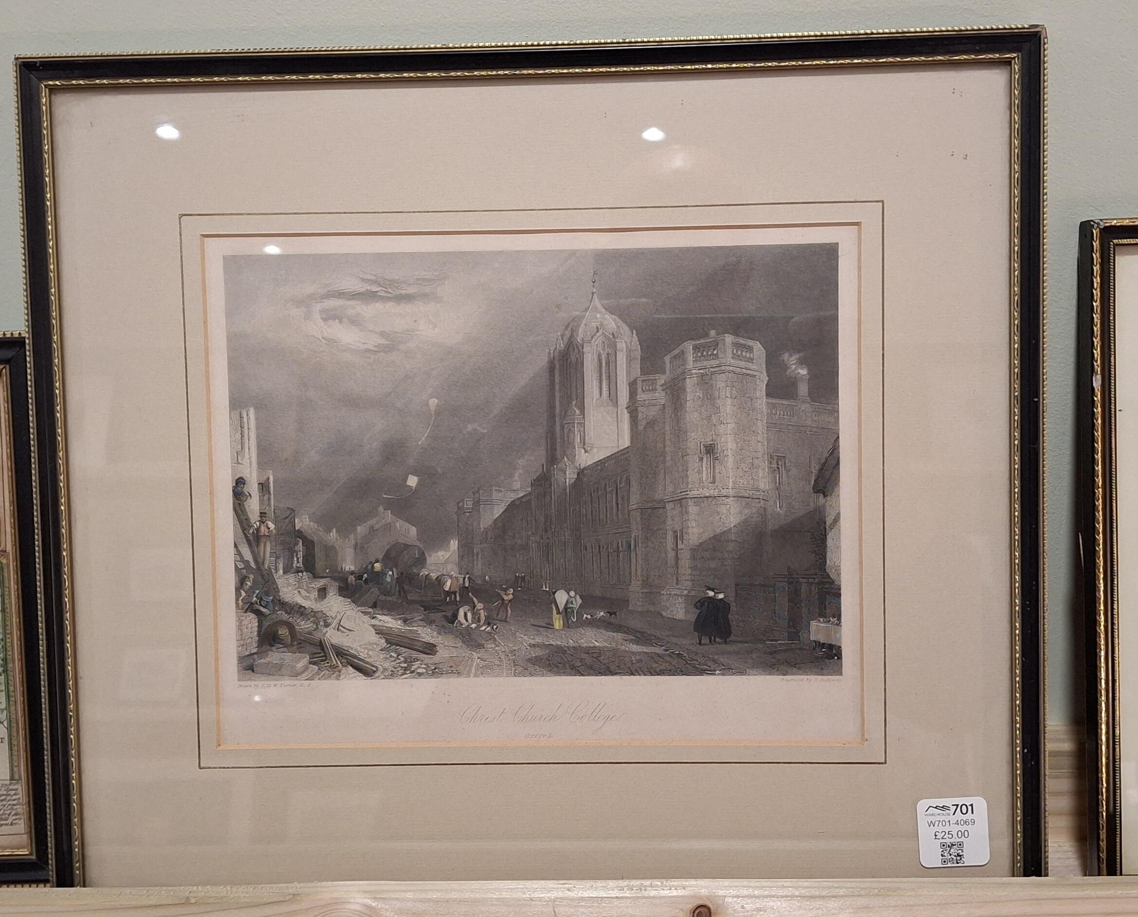 JMW Turner Antique Print Christ College Oxford JN429