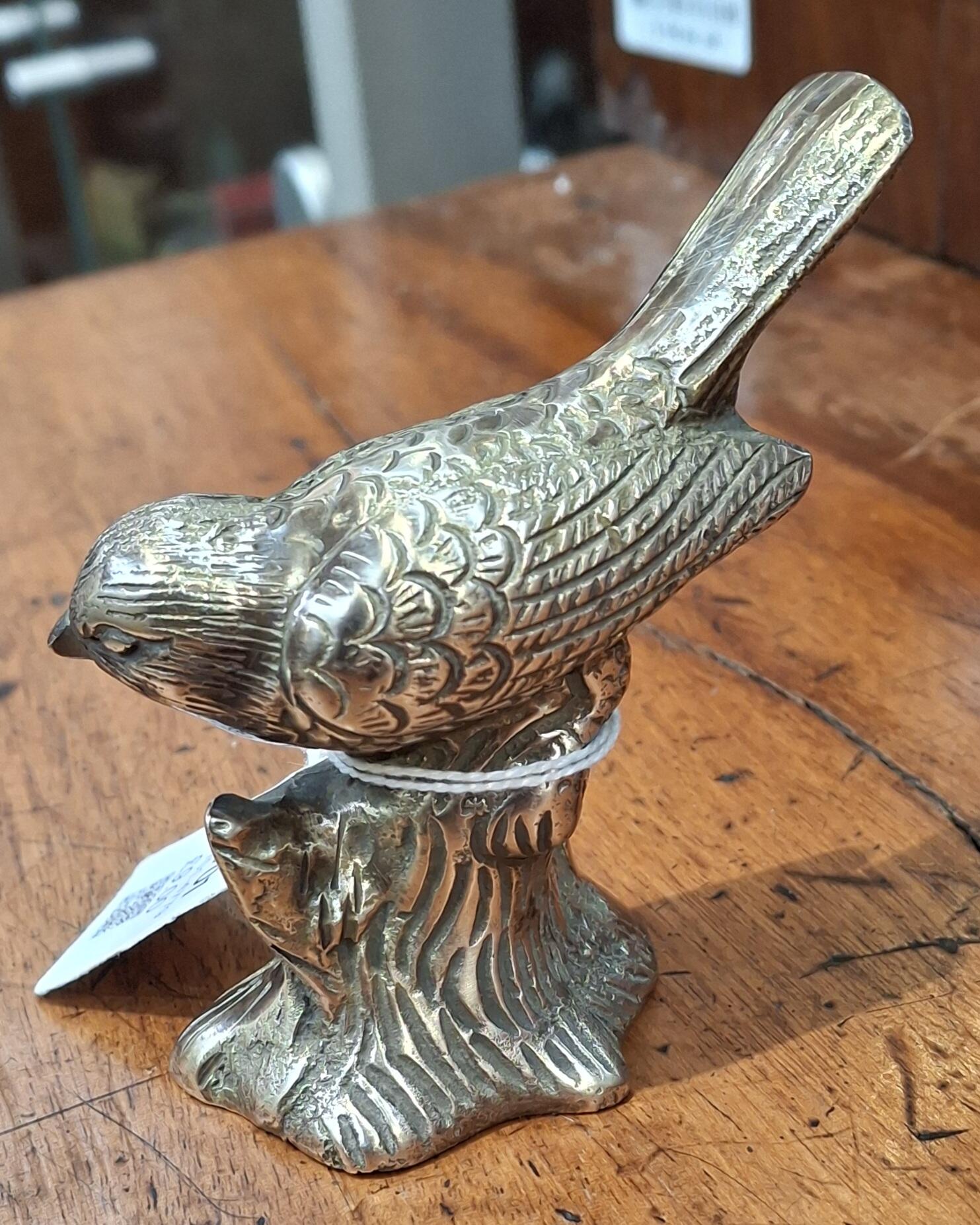Charming Vintage Brass Bird on Stump Sculpture