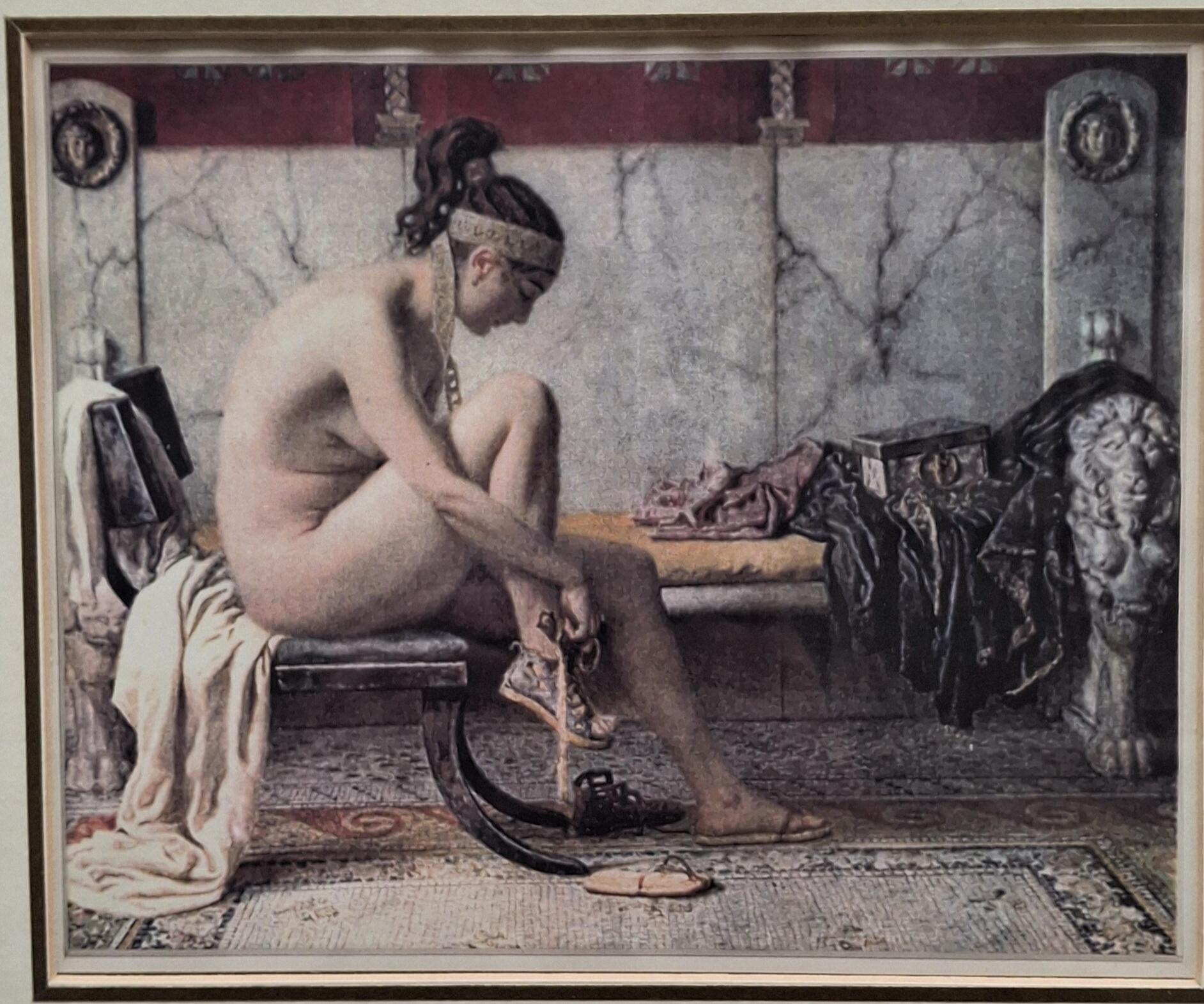 Vintage Print of Lady Bathing - Framed Art