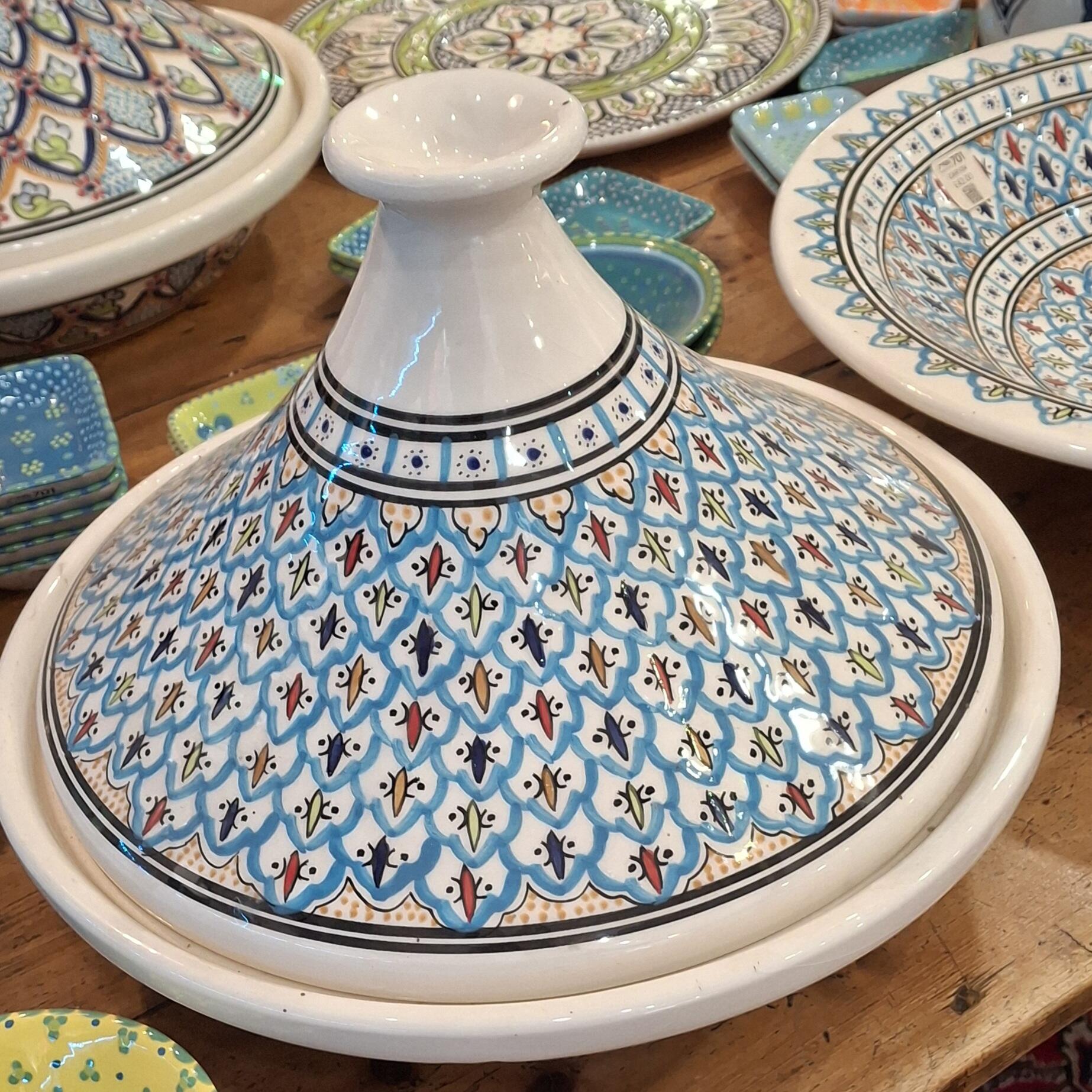 Large Aquamarine Tagine with Intricate Design