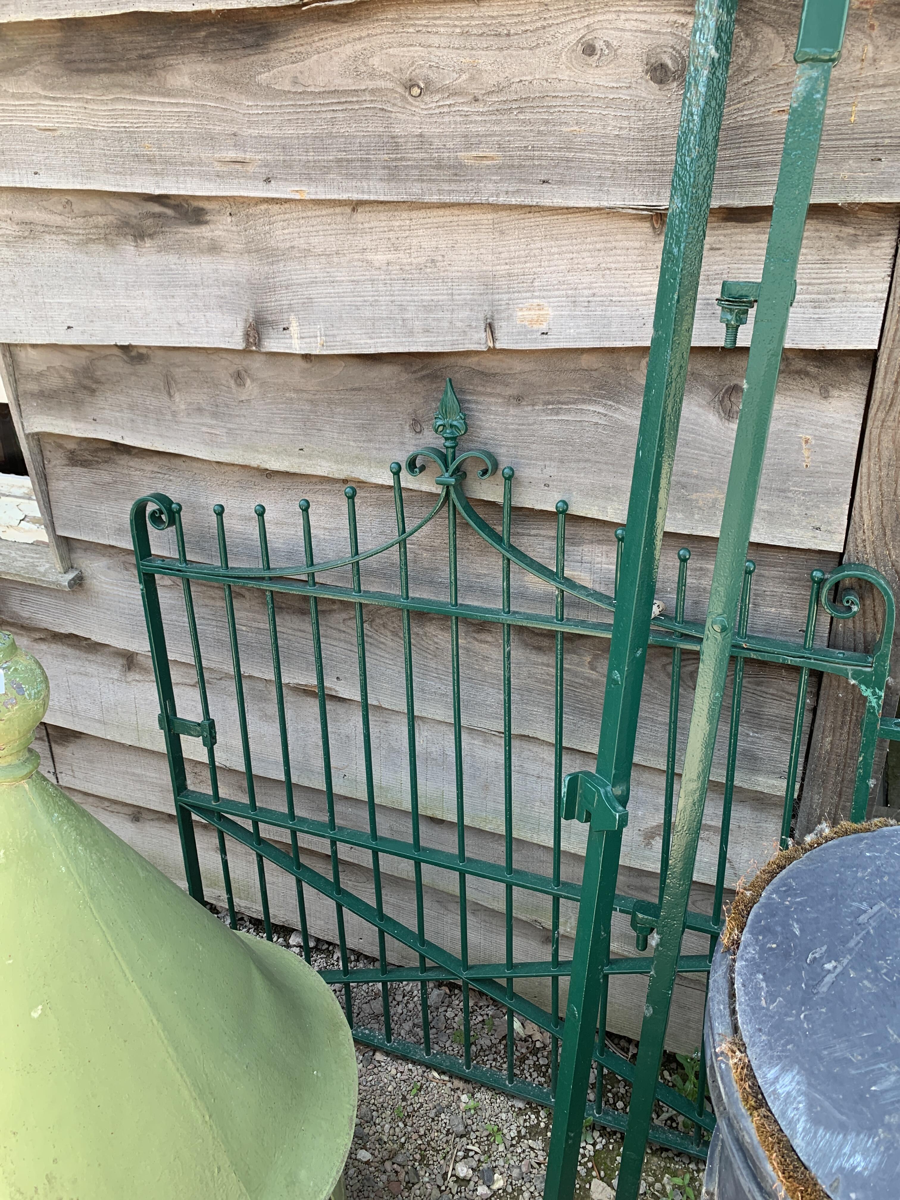 Reclaimed Green Wrought Iron Gate & Posts Set