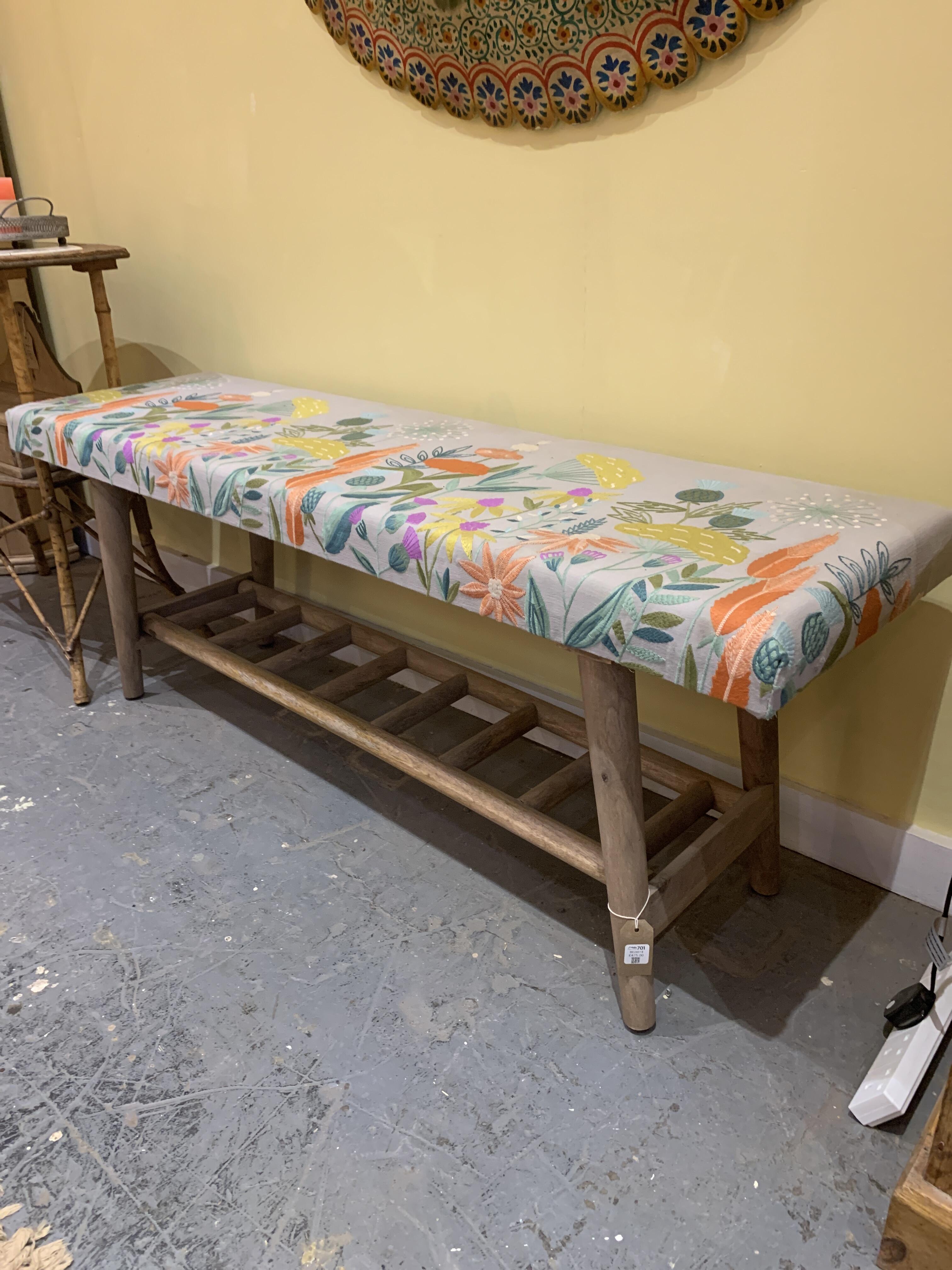 AQUAH Bertie Bench with Floral Upholstery