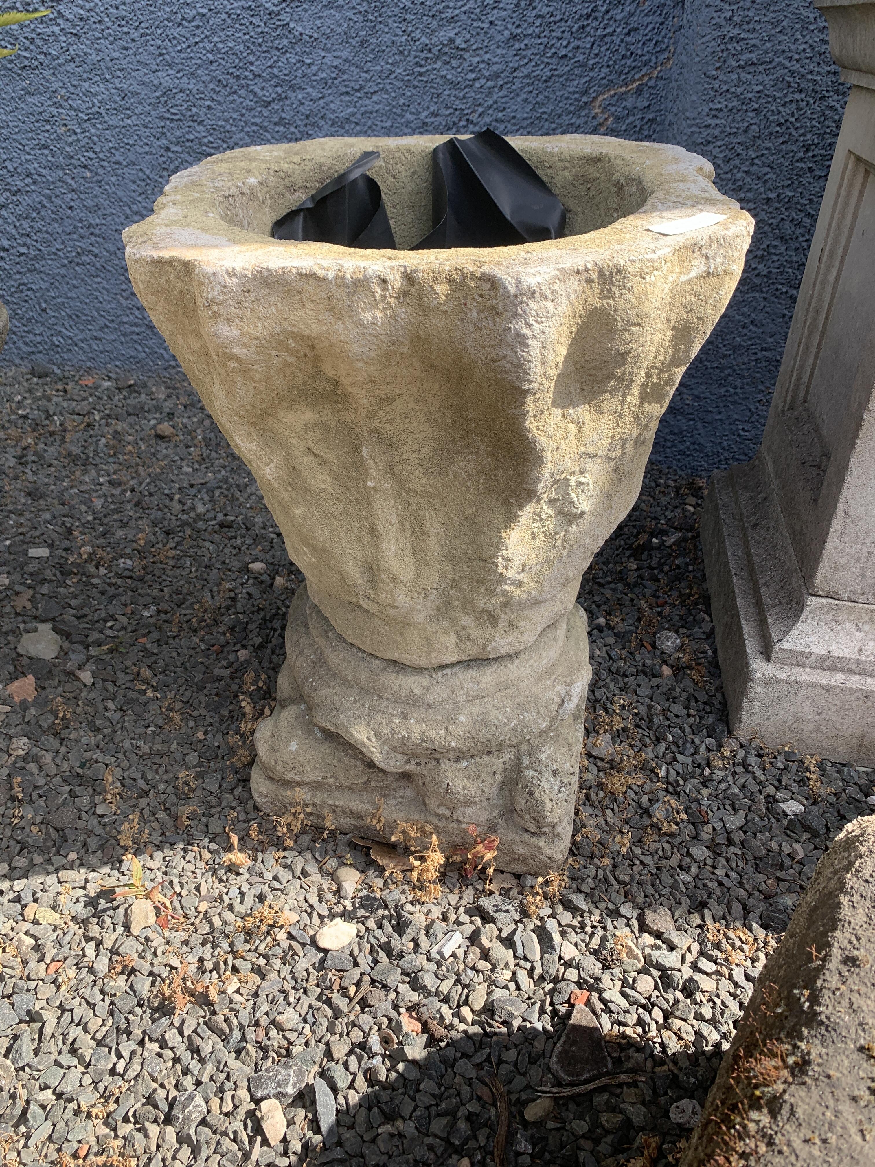 Weathered Stone Vessel on Base - Reclaimed