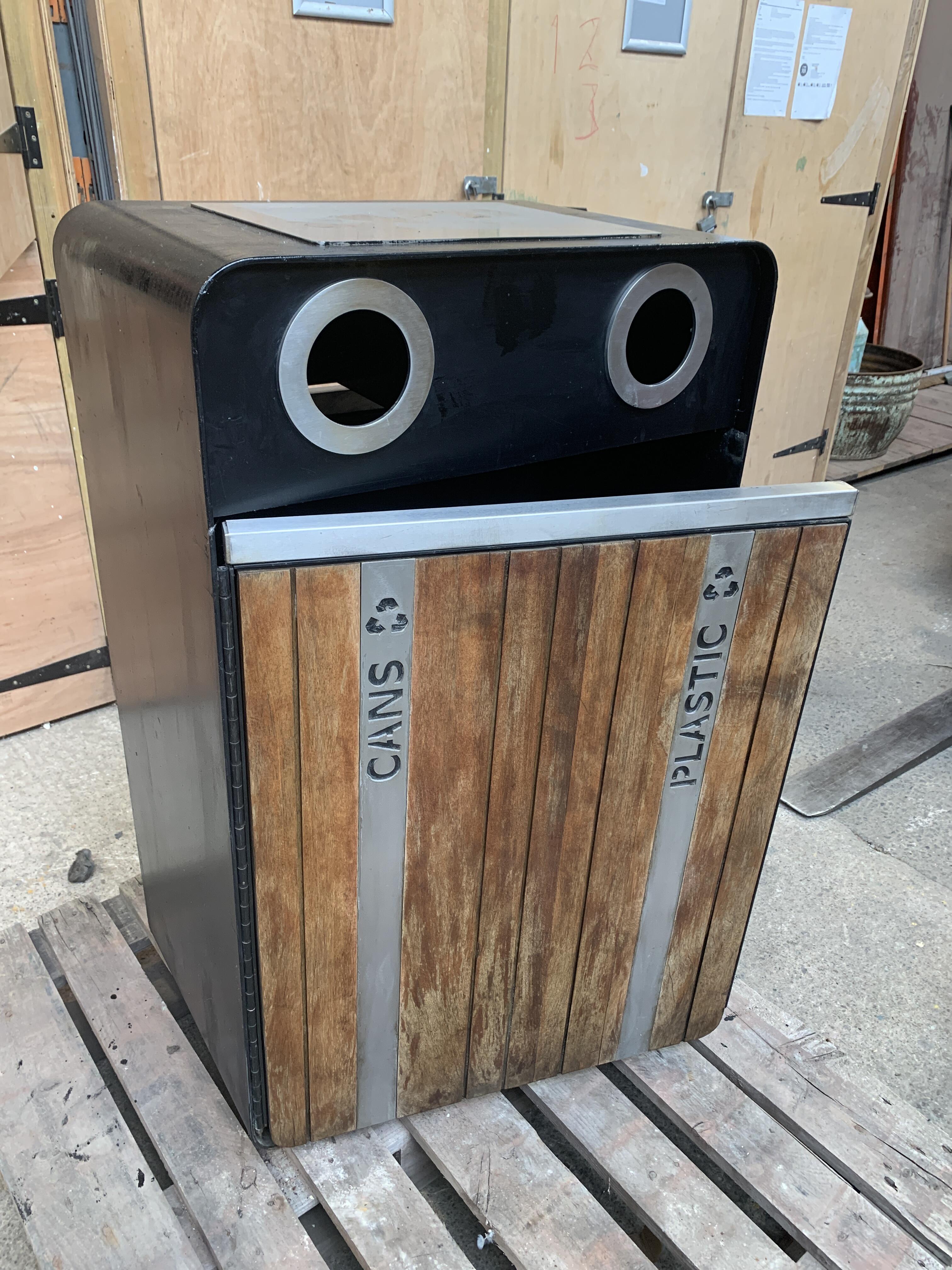 Pair of Black Galvanised Iroko Wood 'Protect' Bins
