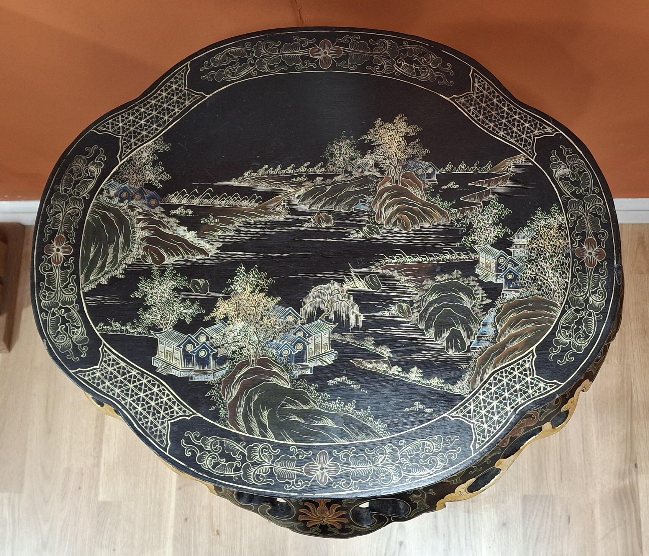 Pair Vintage Chinoiserie Table with Intricate Detailing