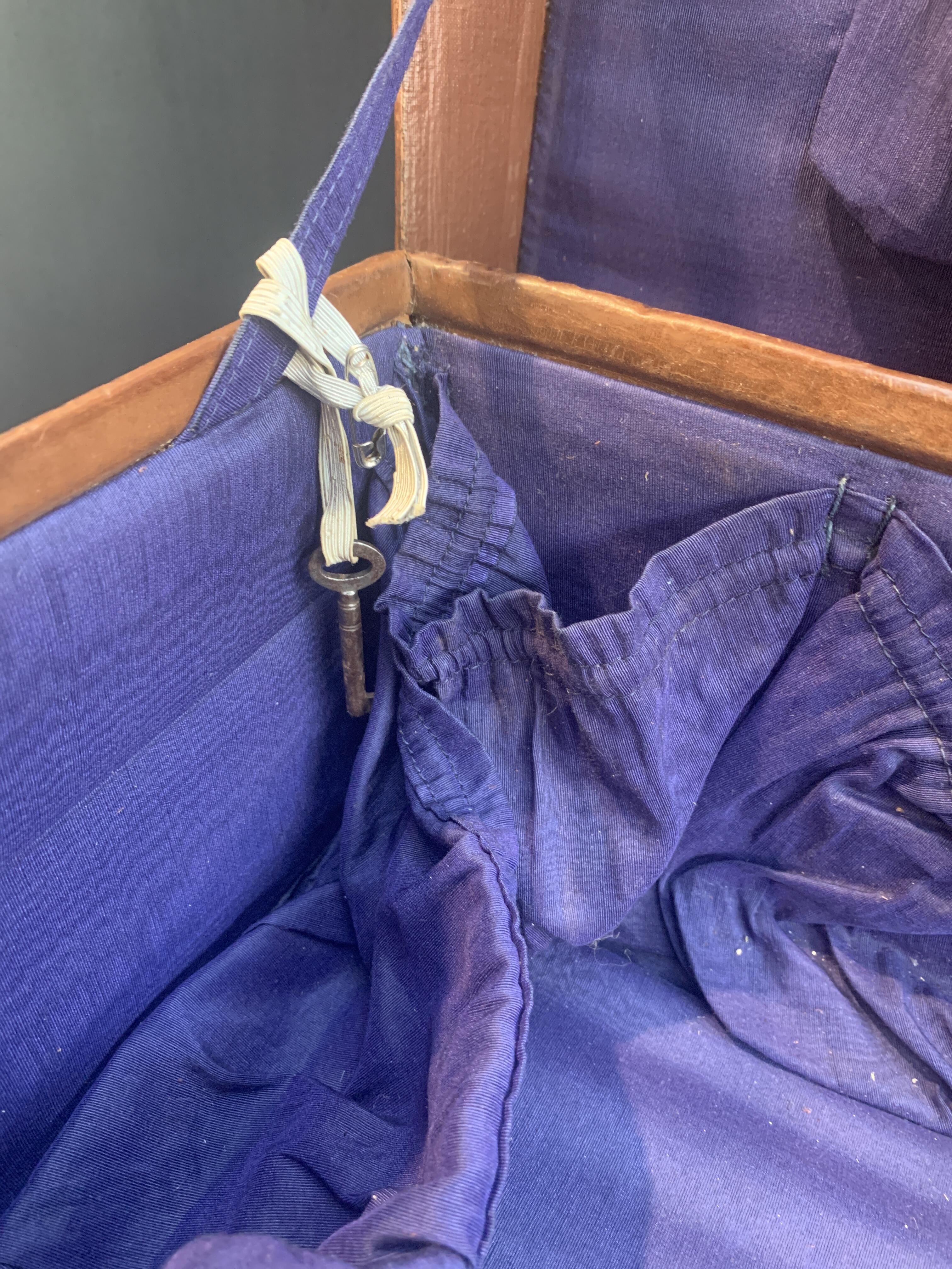 Vintage Leather Suitcase with Blue Silk Lining & Key