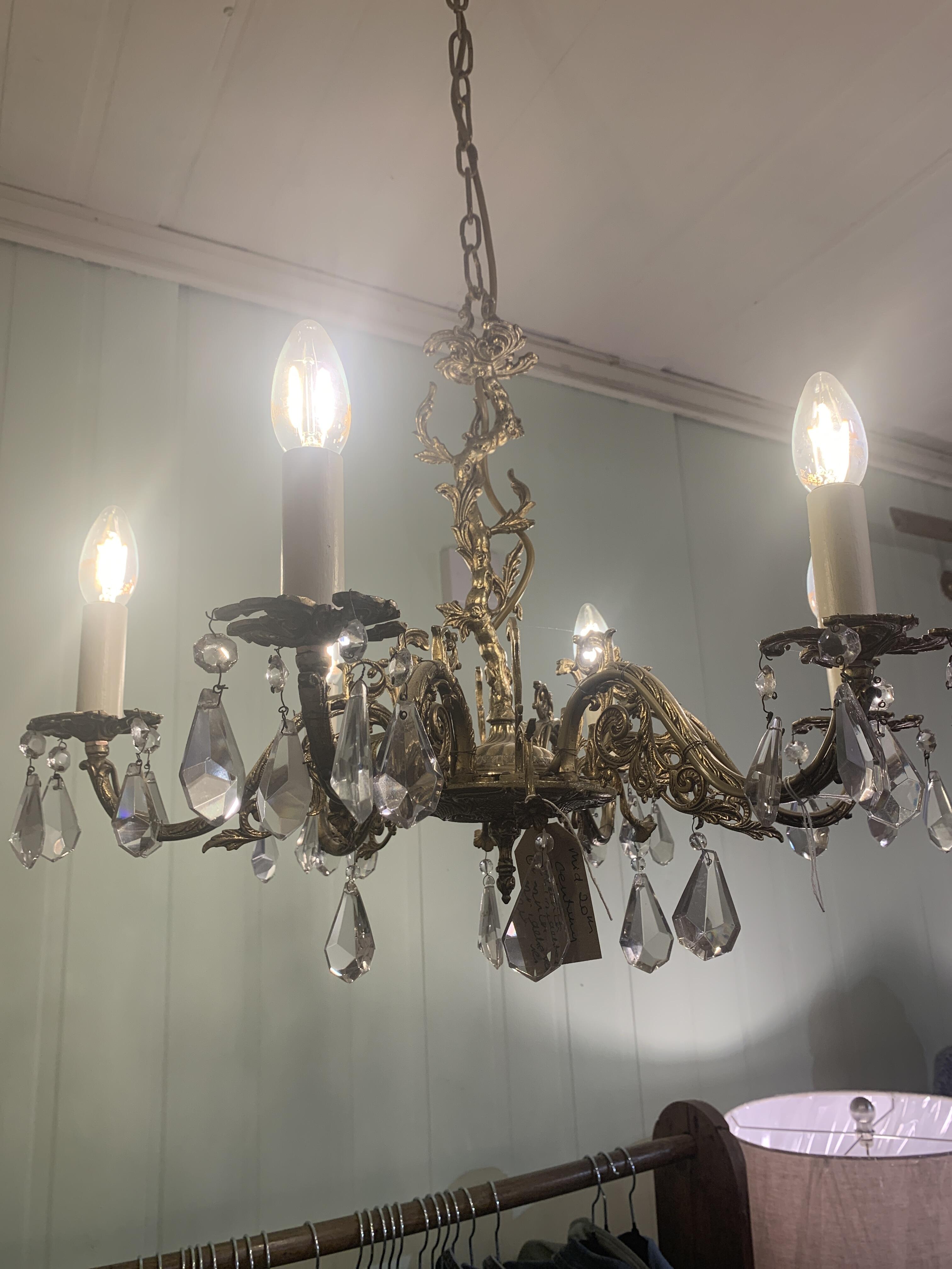Mid 20th Century Gilt Brass 6 Branch Electrolier