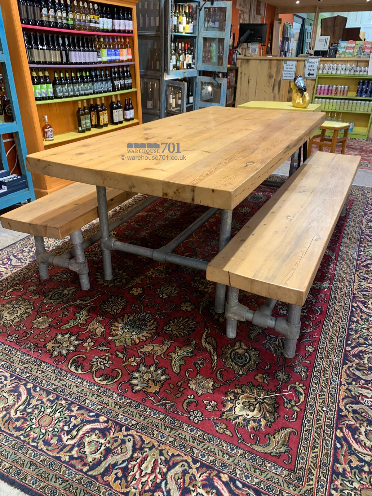 701 Original Large wooden table and benches with scaffold legs